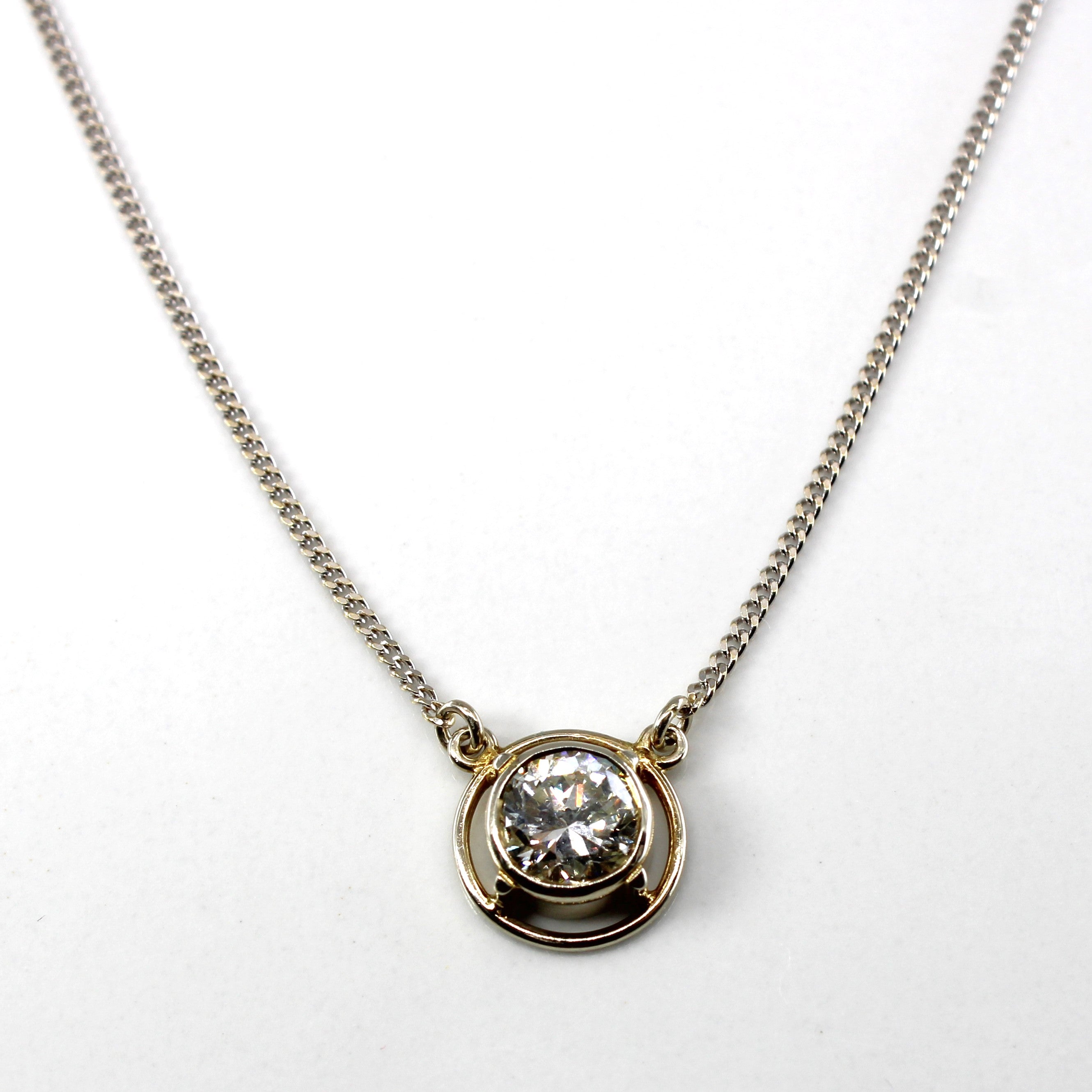 Bezel Set Diamond Pendant Necklace | 1.00ct SI1/SI2 J/K| 15"|