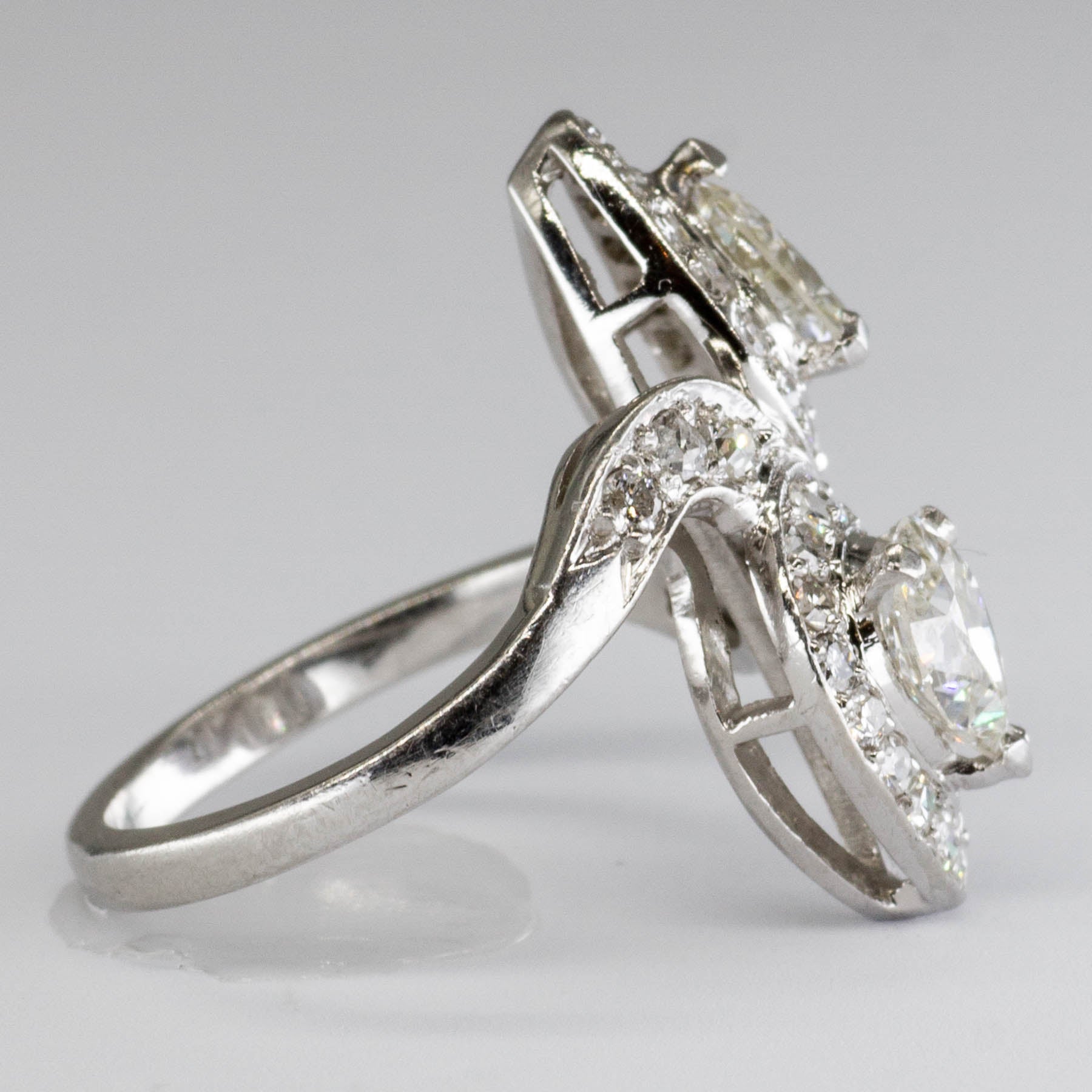 Antique Platinum Toi et Moi Pear Cut Diamond Ring | 2.53 ctw, SZ 6.25 |