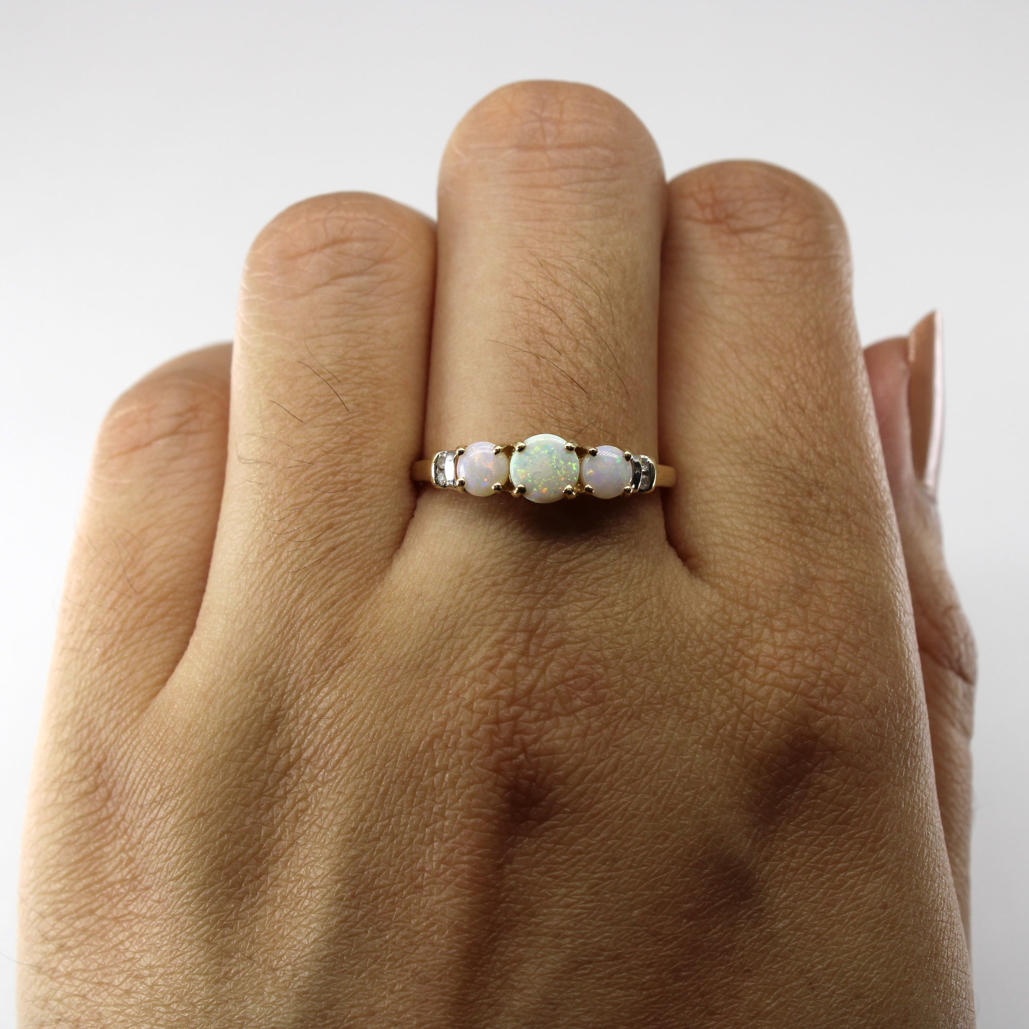 Three Stone Opal & Diamond Ring | 0.35ctw | 0.02ctw | SZ 8.25 |