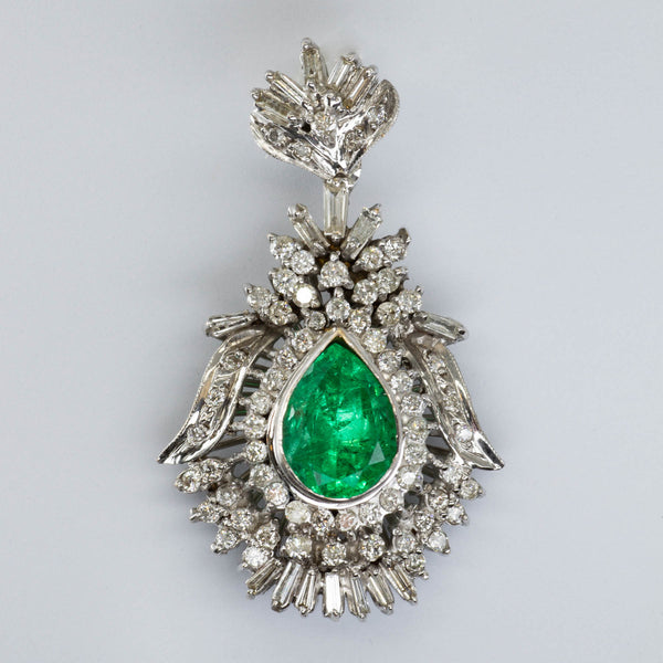 18k White Gold Diamond and Emerald Pendant | 3.00 ct | 1.02 ctw
