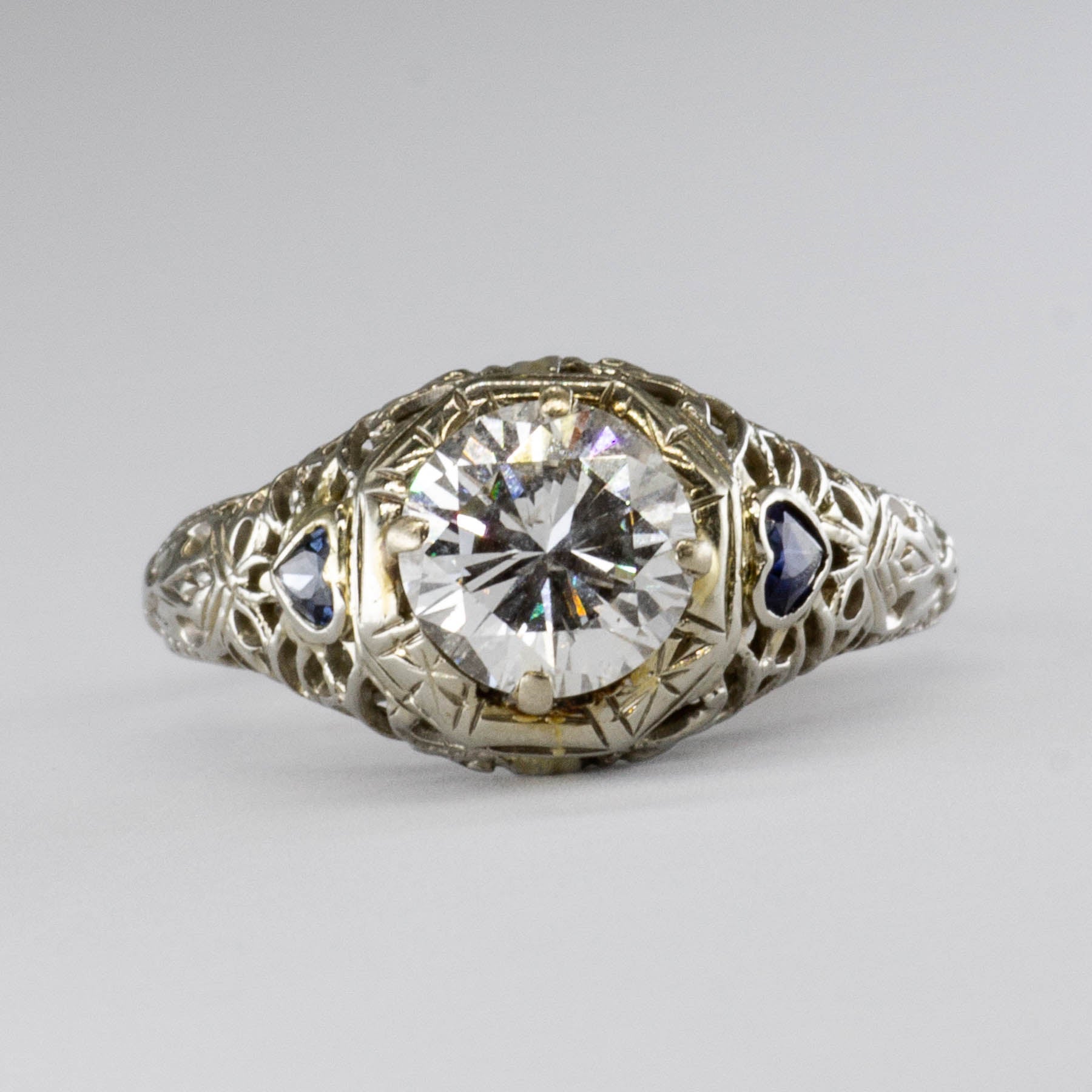 Art Deco 18k Diamond & Sapphire Ring | 1.01 ct  | SZ 4.5 |