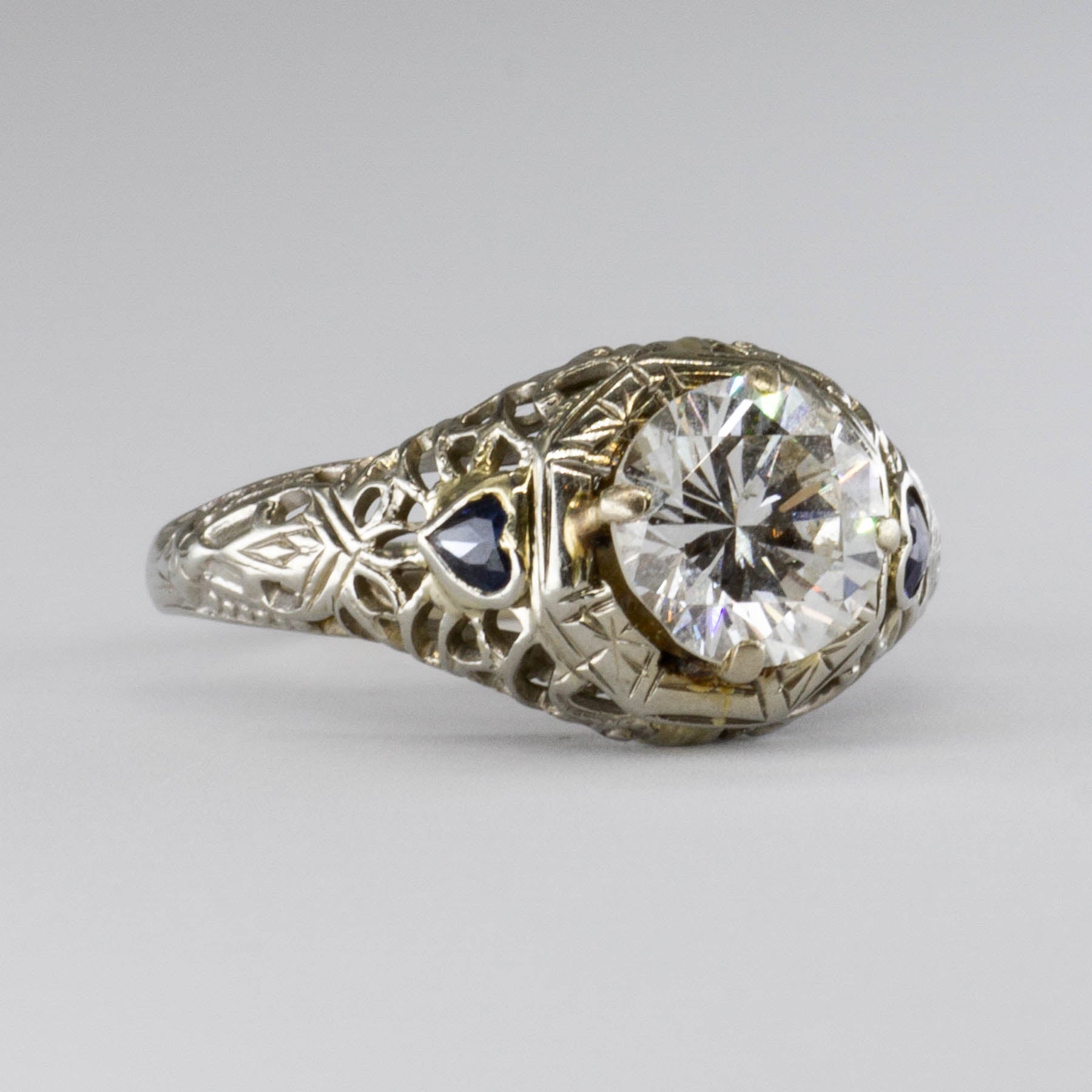 Art Deco 18k Diamond & Sapphire Ring | 1.01 ct  | SZ 4.5 |