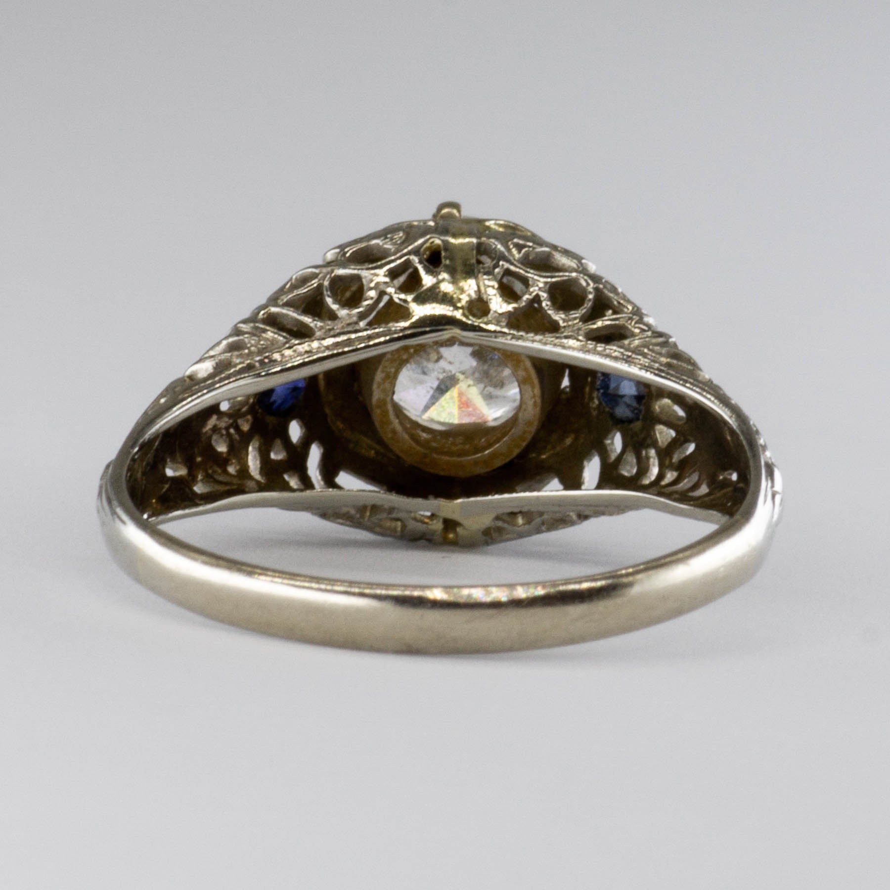 Art Deco 18k Diamond & Sapphire Ring | 1.01 ct  | SZ 4.5 |