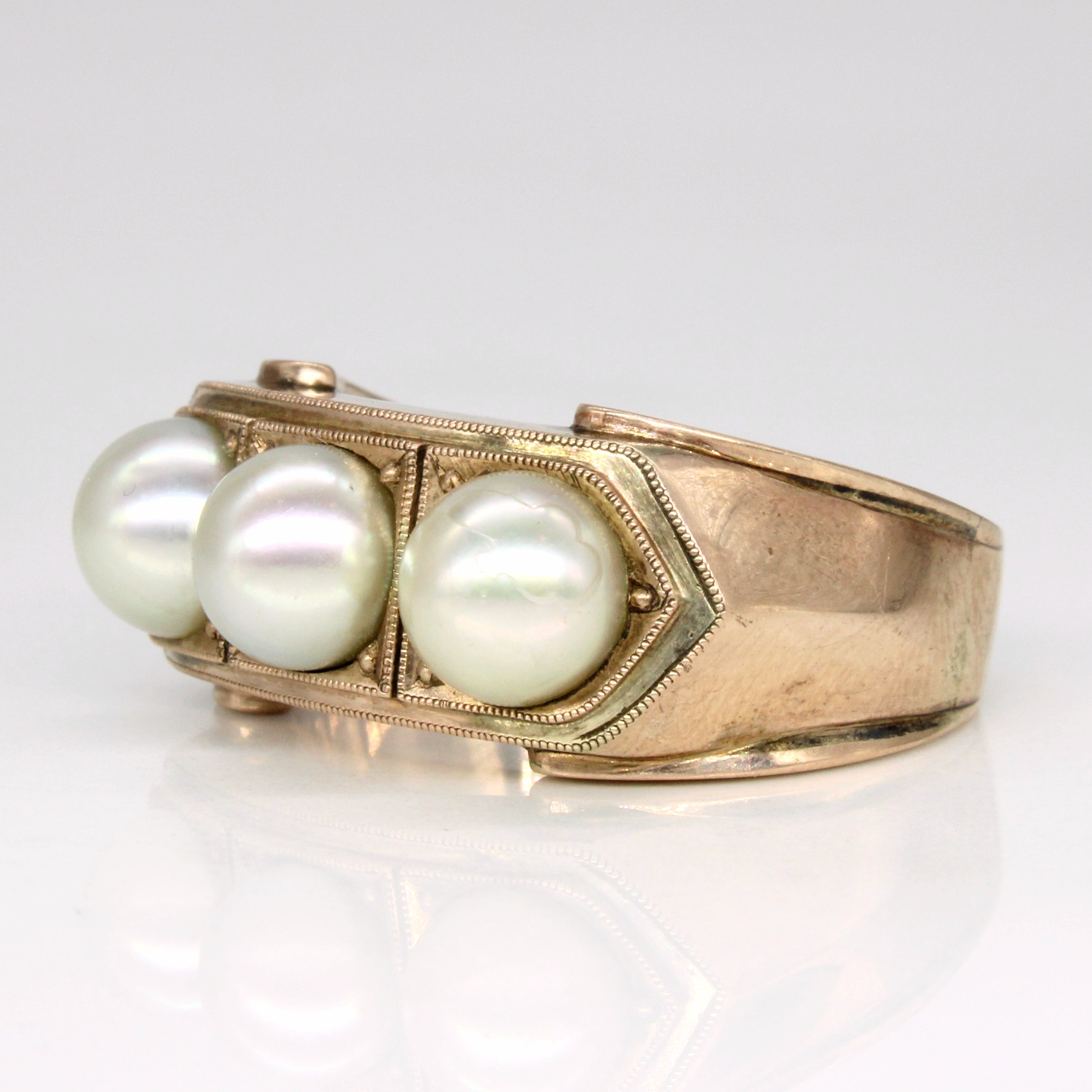 Three Stone Pearl Ring | SZ 10.5 |