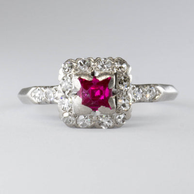 Diamond and Synthetic Ruby Platinum Ring | 0.3 ctw, 0.4ctw | SZ 6.25 |