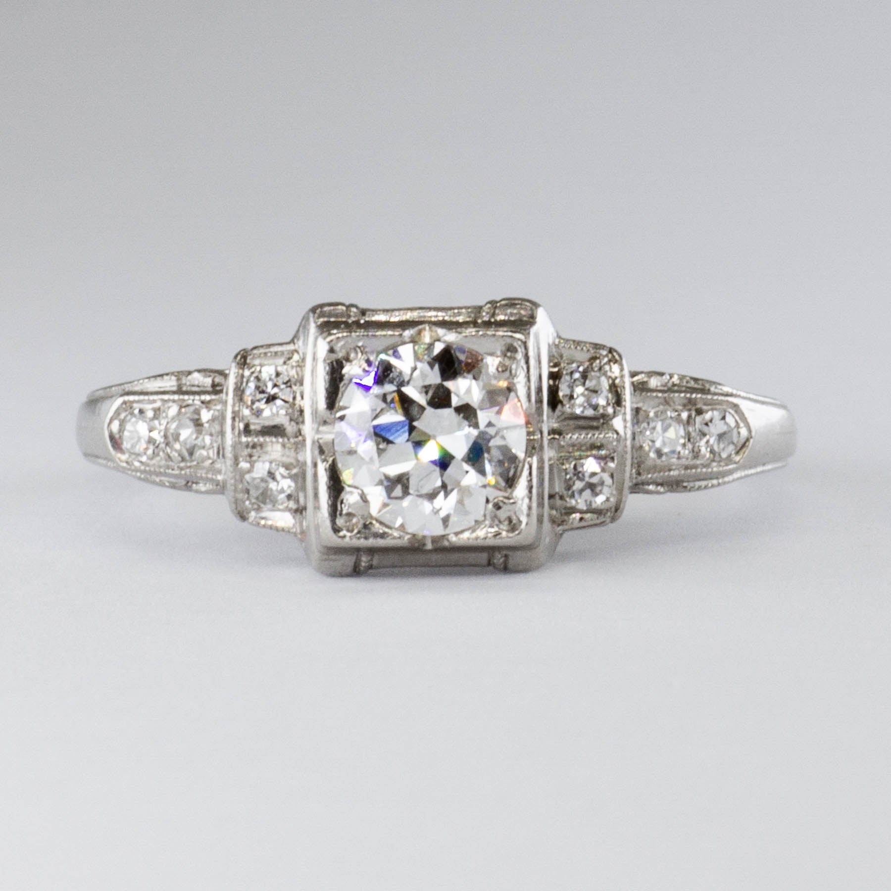 Bague Art Déco en platine avec diamant taille transitionnelle | 0,35 ct | Taille 4,5 | 