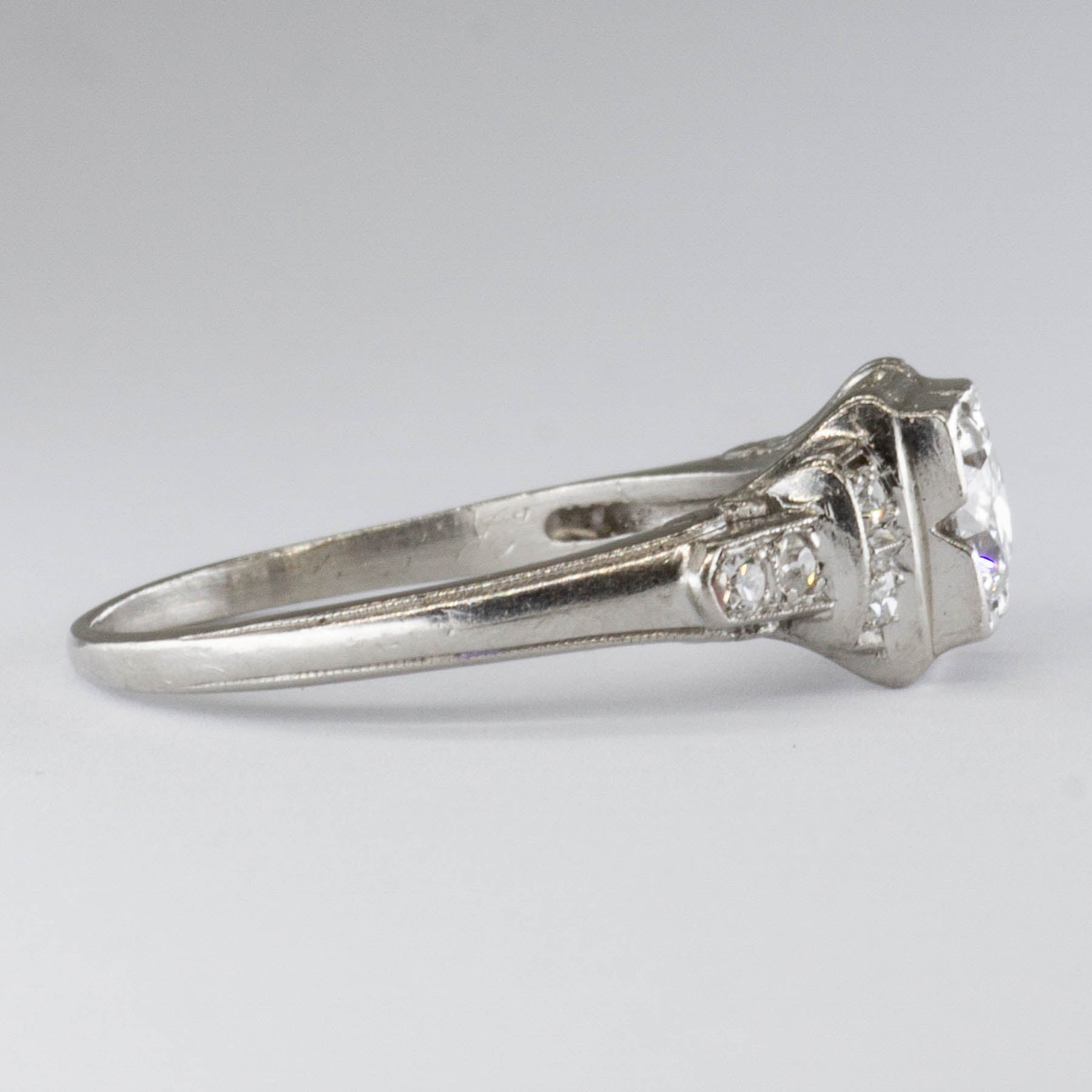 Bague Art Déco en platine avec diamant taille transitionnelle | 0,35 ct | Taille 4,5 | 