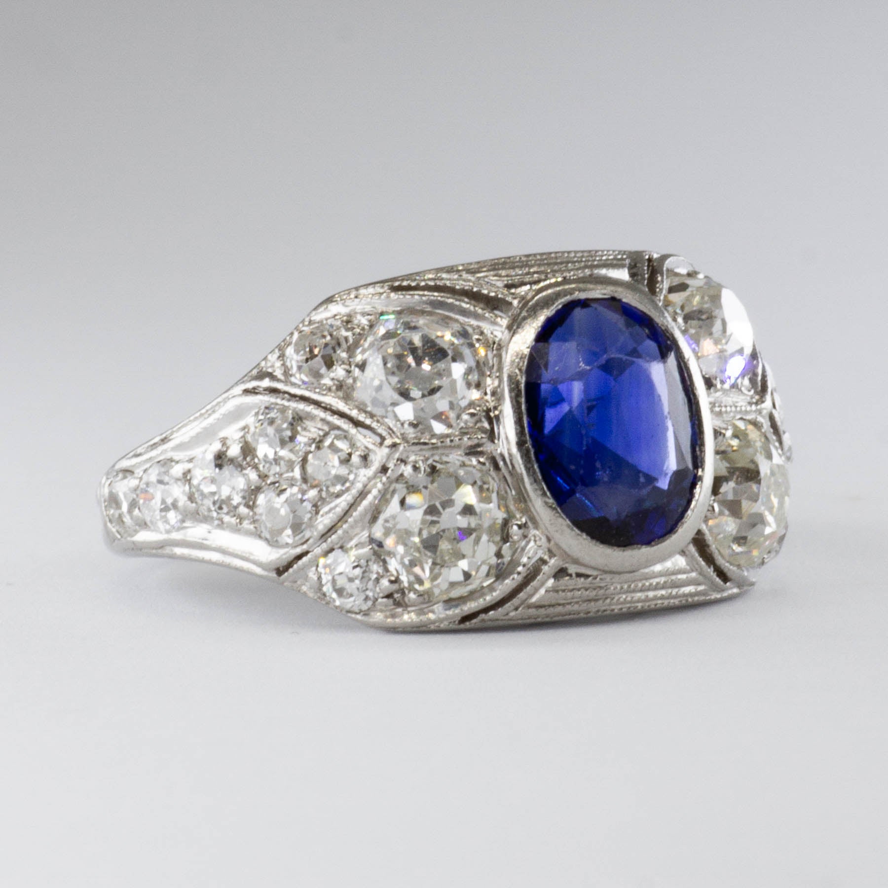 Art Deco Platinum Sapphire & Diamond Ring | 1.30ct  | SZ 4 |