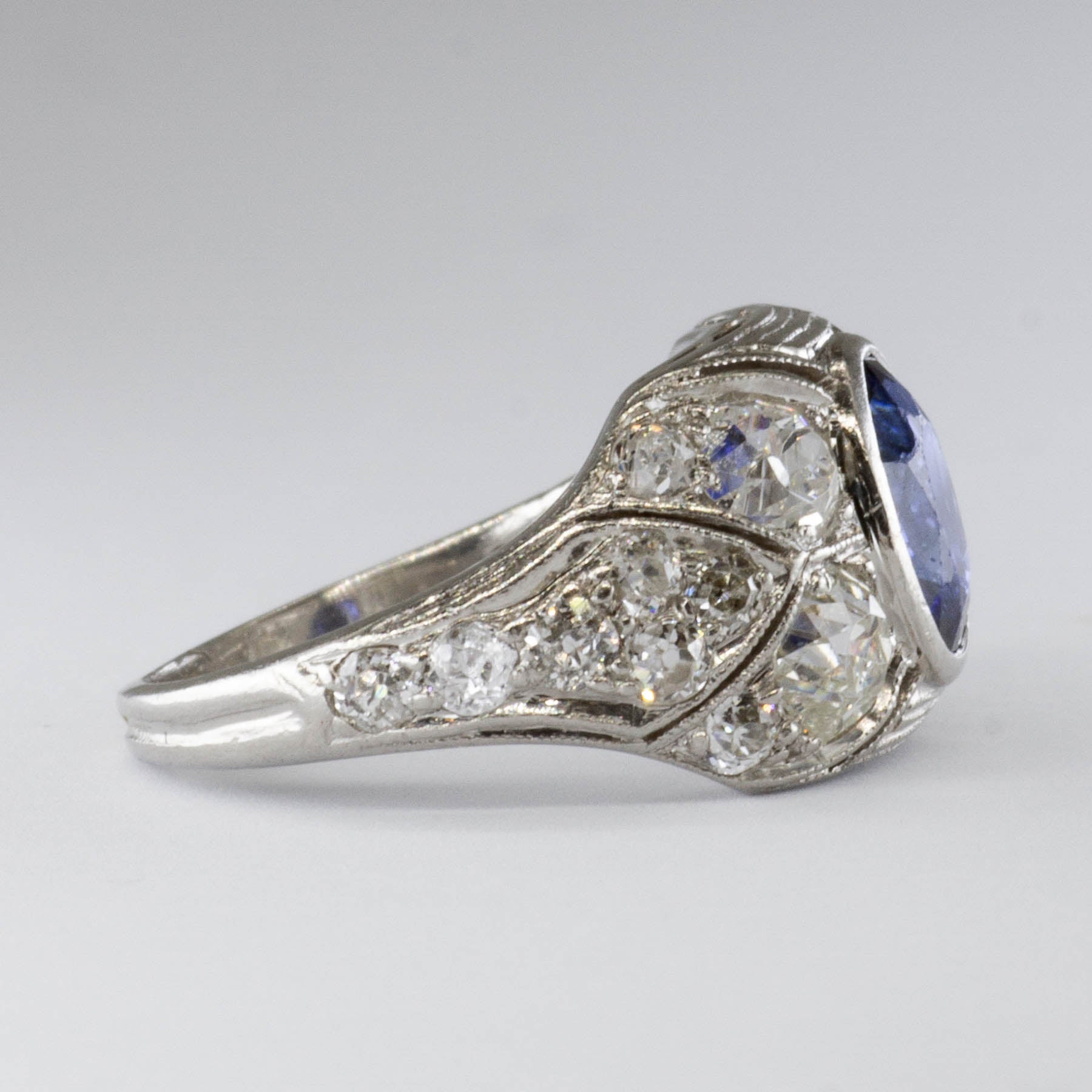 Art Deco Platinum Sapphire & Diamond Ring | 1.30ct  | SZ 4 |