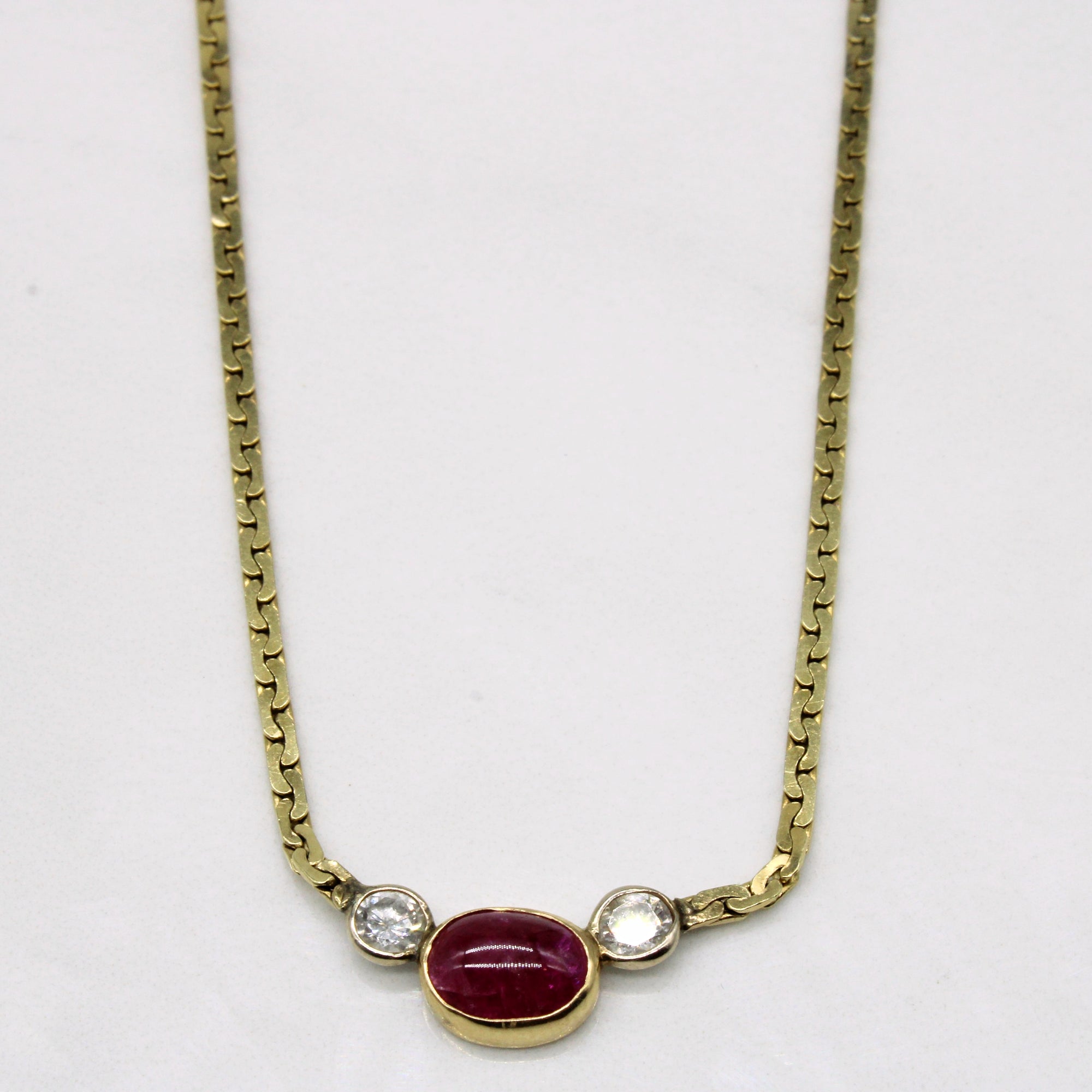 Ruby & Diamond Pendant Necklace | 1.30ct, 0.27ctw | 16