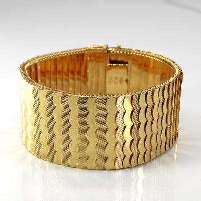Vintage Italian Textured Wide Gold Chain Bracelet | 7.5