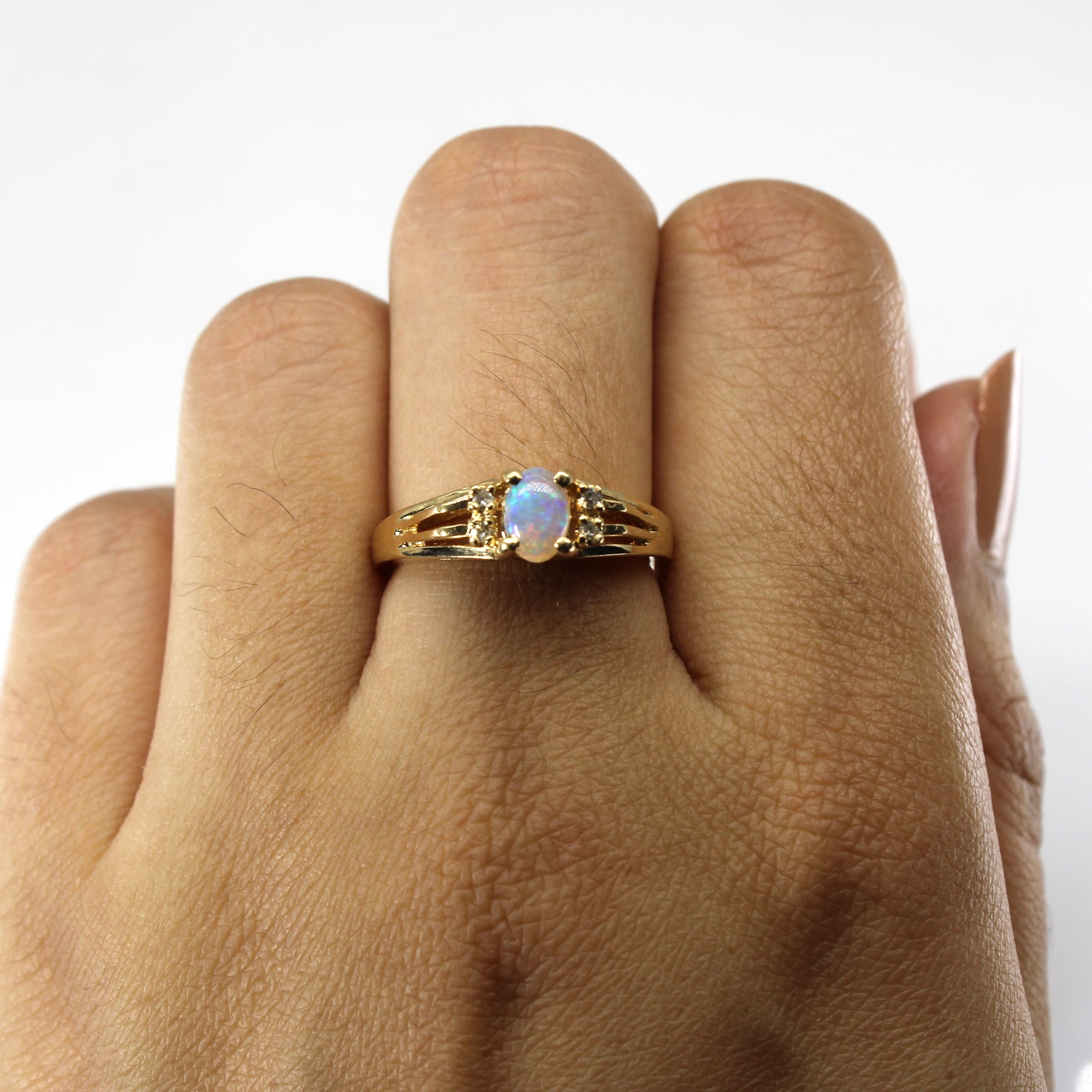 High Set Opal & Diamond Ring | 0.21ct | 0.02ctw | SZ 6.5 |