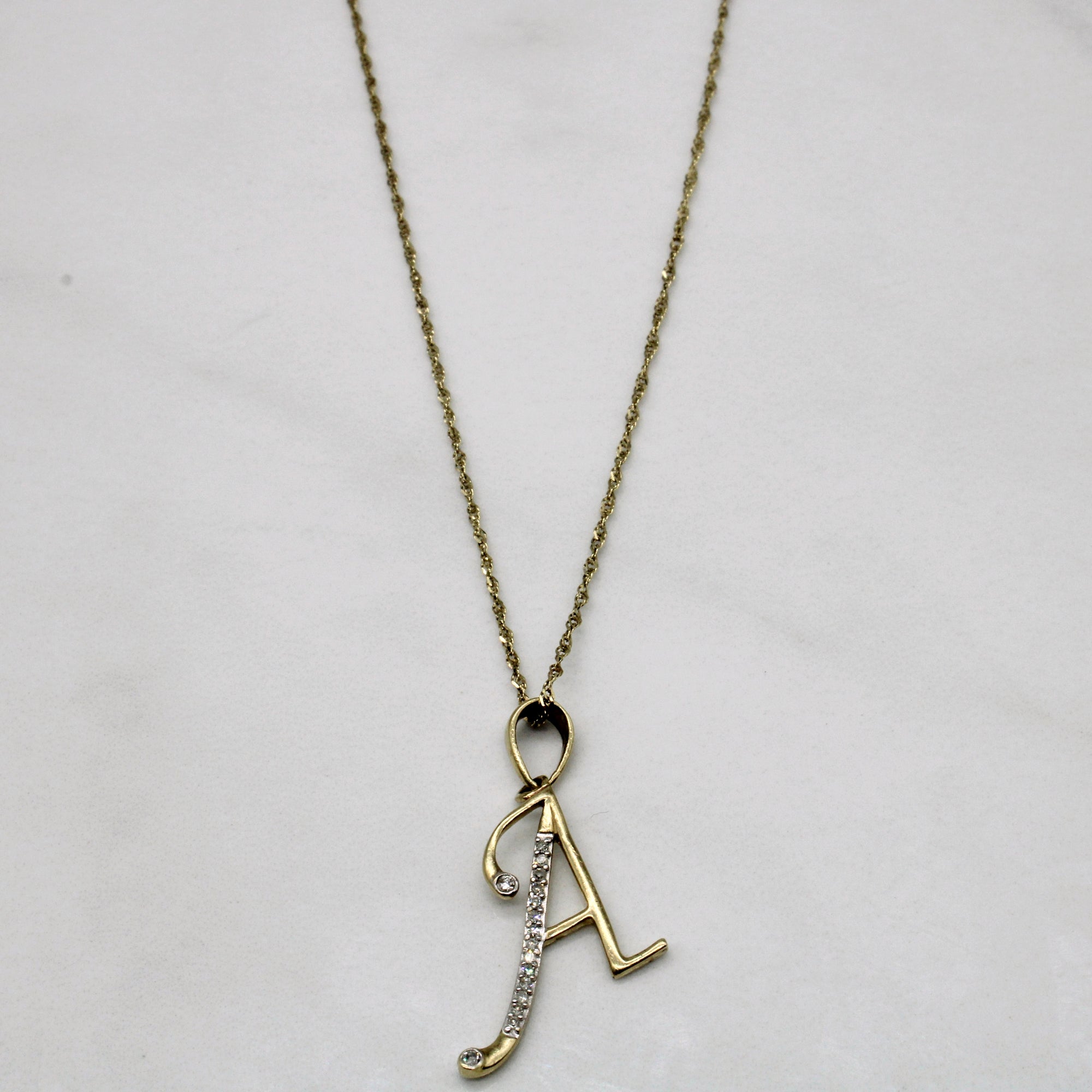 Diamond 'A' Initial Pendant & Necklace | 0.06ctw | 18