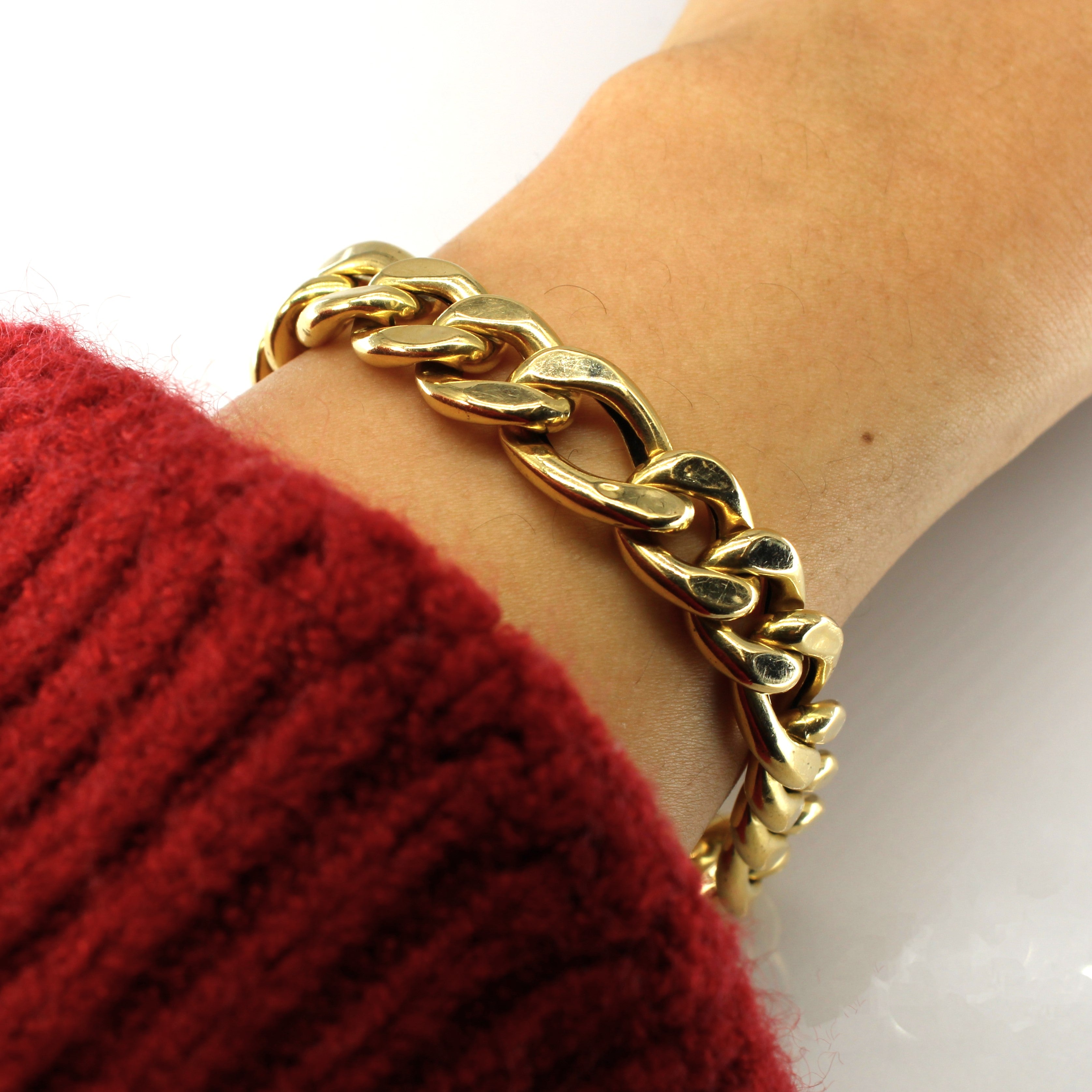 Bracelet chaîne gourmette en or jaune italien 18 carats | 12 mm | 8 pouces | 