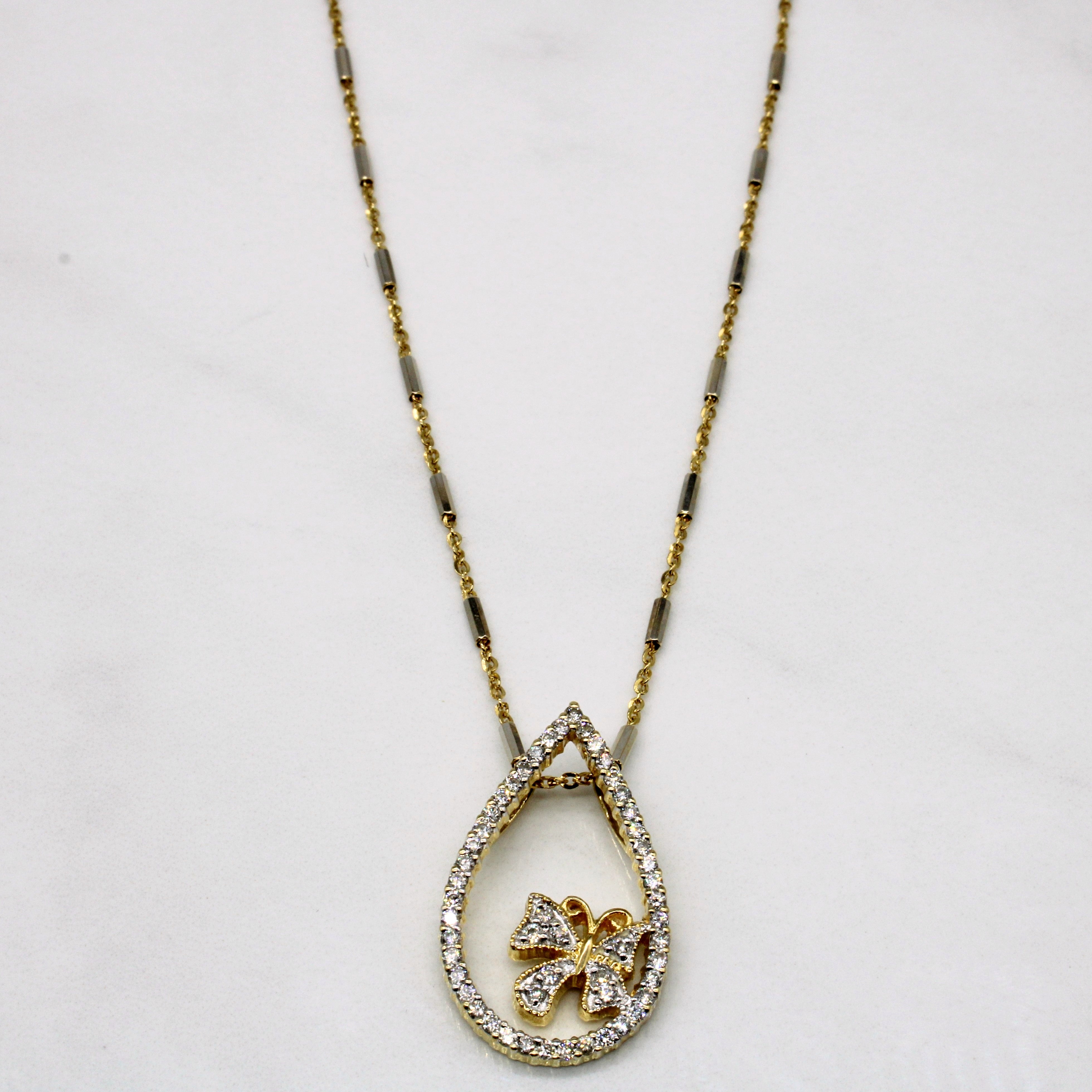 Diamond Teardrop Butterfly Pendant & Necklace | 0.52ctw | 16" |