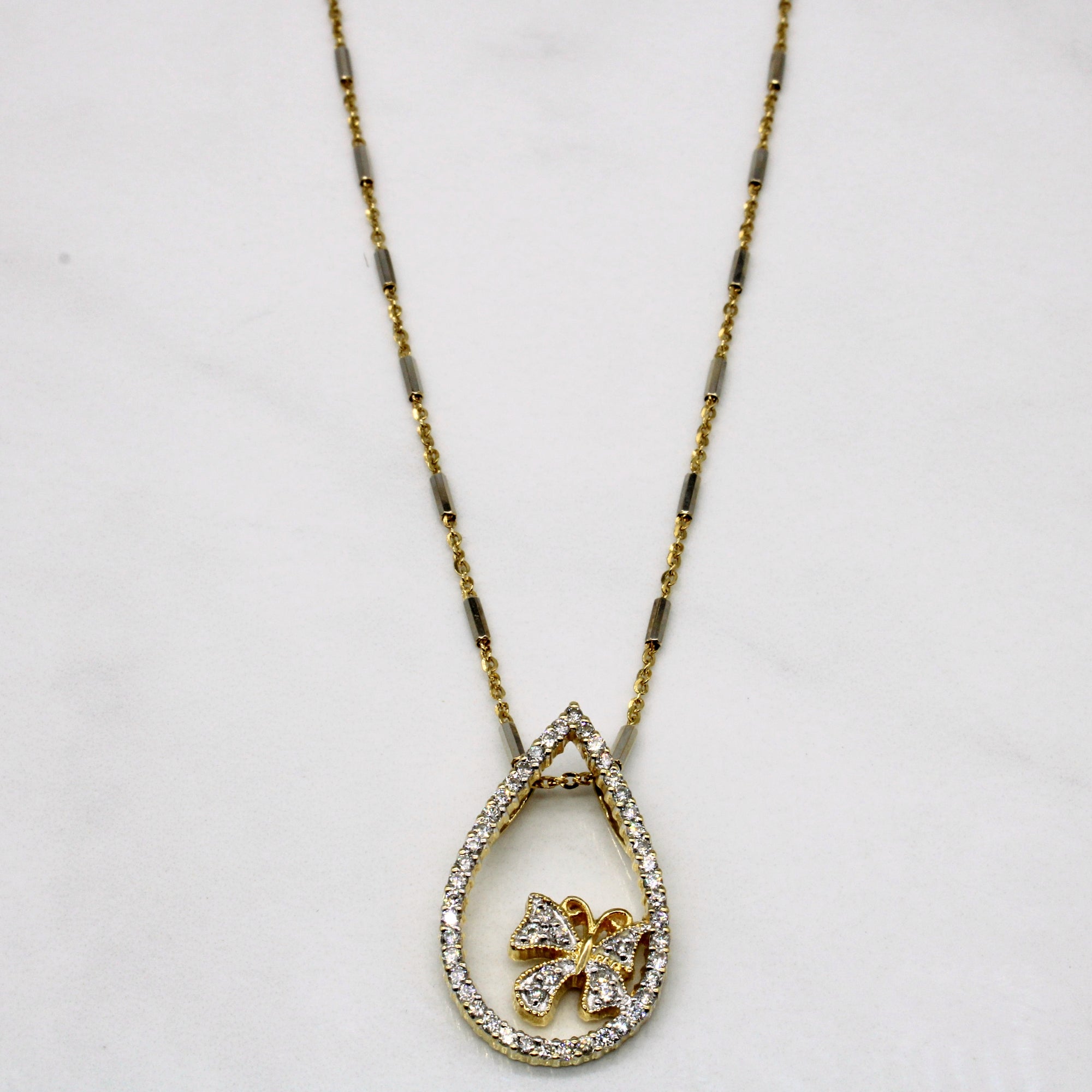 Diamond Teardrop Butterfly Pendant & Necklace | 0.52ctw | 16