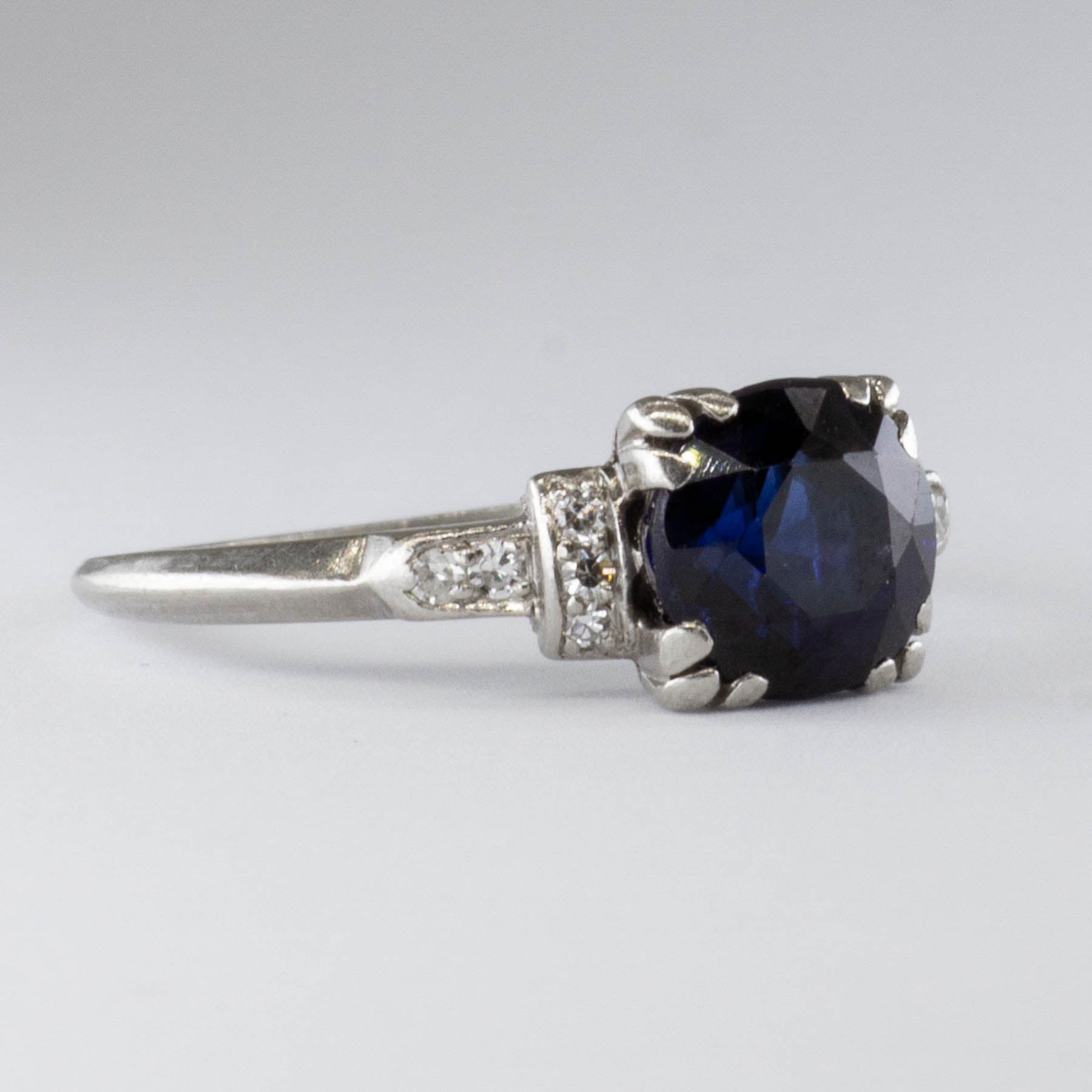 Art Deco Platinum Synthetic Sapphire Ring | 1.70ct  | SZ 5.5 |