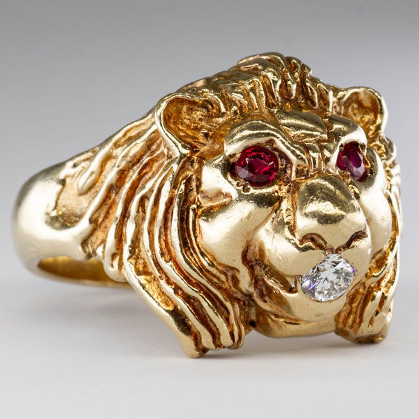 10k Yellow Gold Diamond & Synthetic Ruby Lion Ring| 0.44 ctw | SZ 13.5 |