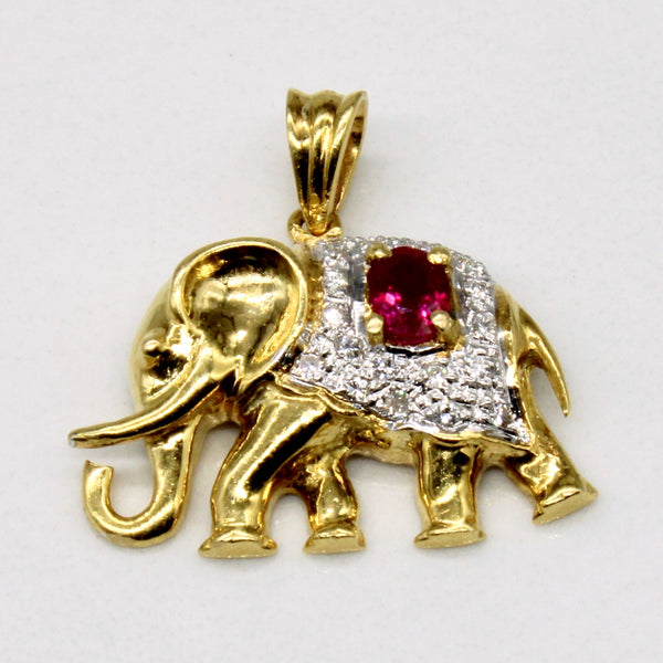 Ruby & Diamond Elephant Pendant | 0.22ct, 0.07ctw |
