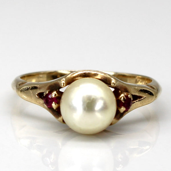 Three Stone Pearl & Ruby Ring | 0.04ctw | SZ 7.25 |