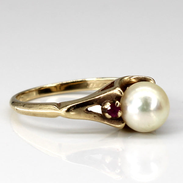 Three Stone Pearl & Ruby Ring | 0.04ctw | SZ 7.25 |