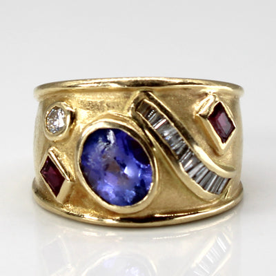 Multi Gemstone Wide Gold Ring | 0.75ct | 0.15ctw | 0.04ctw | SZ 5.5 |