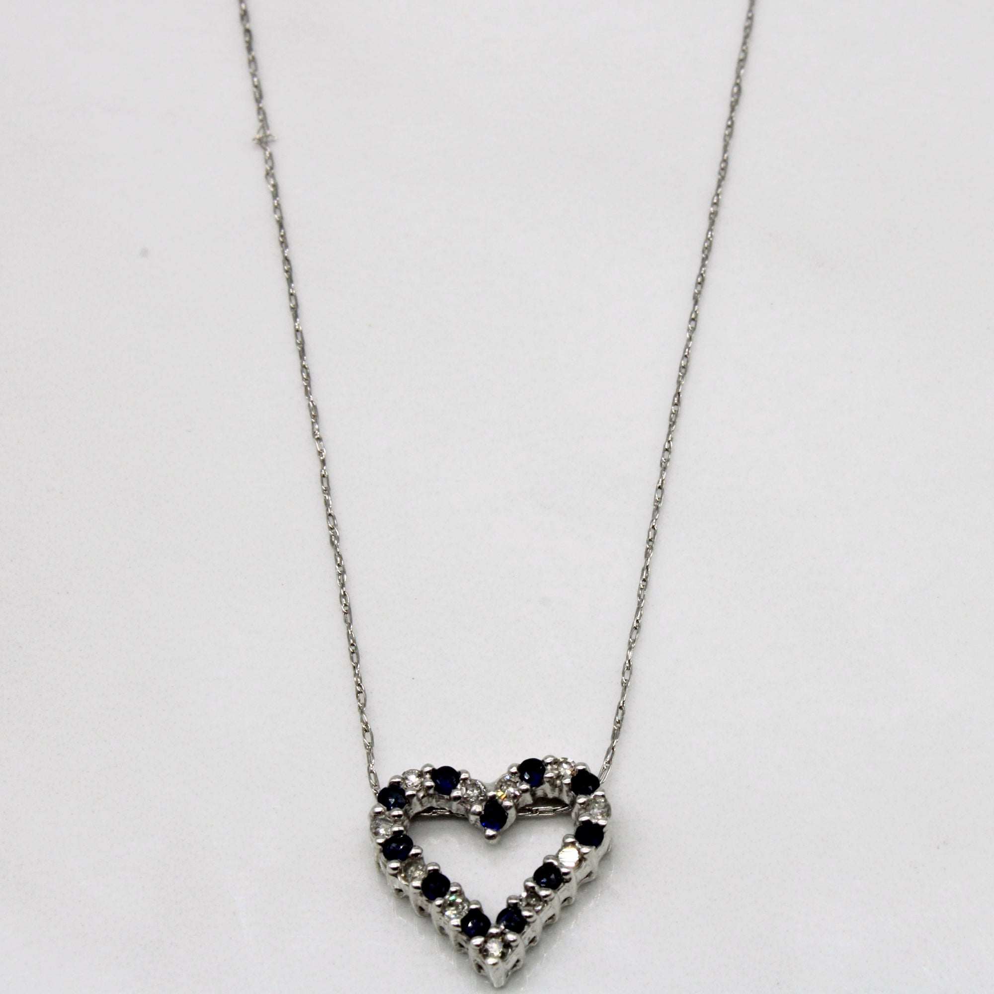 Sapphire & Diamond Heart Pendant & Necklace | 0.16ctw, 0.11ctw | 19