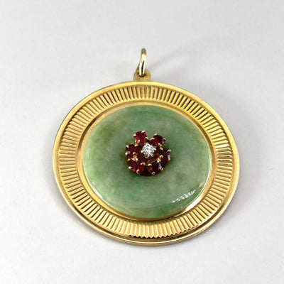 Jade & Multi Gemstone Round Gold Pendant | 12.00ct | 0.48ctw | 0.05ct |