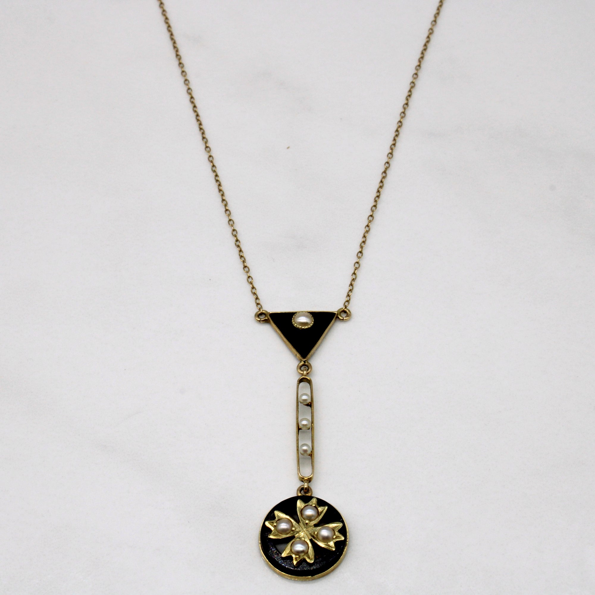 Onyx & Pearl Drop Pendant Necklace | 1.70ctw | 17