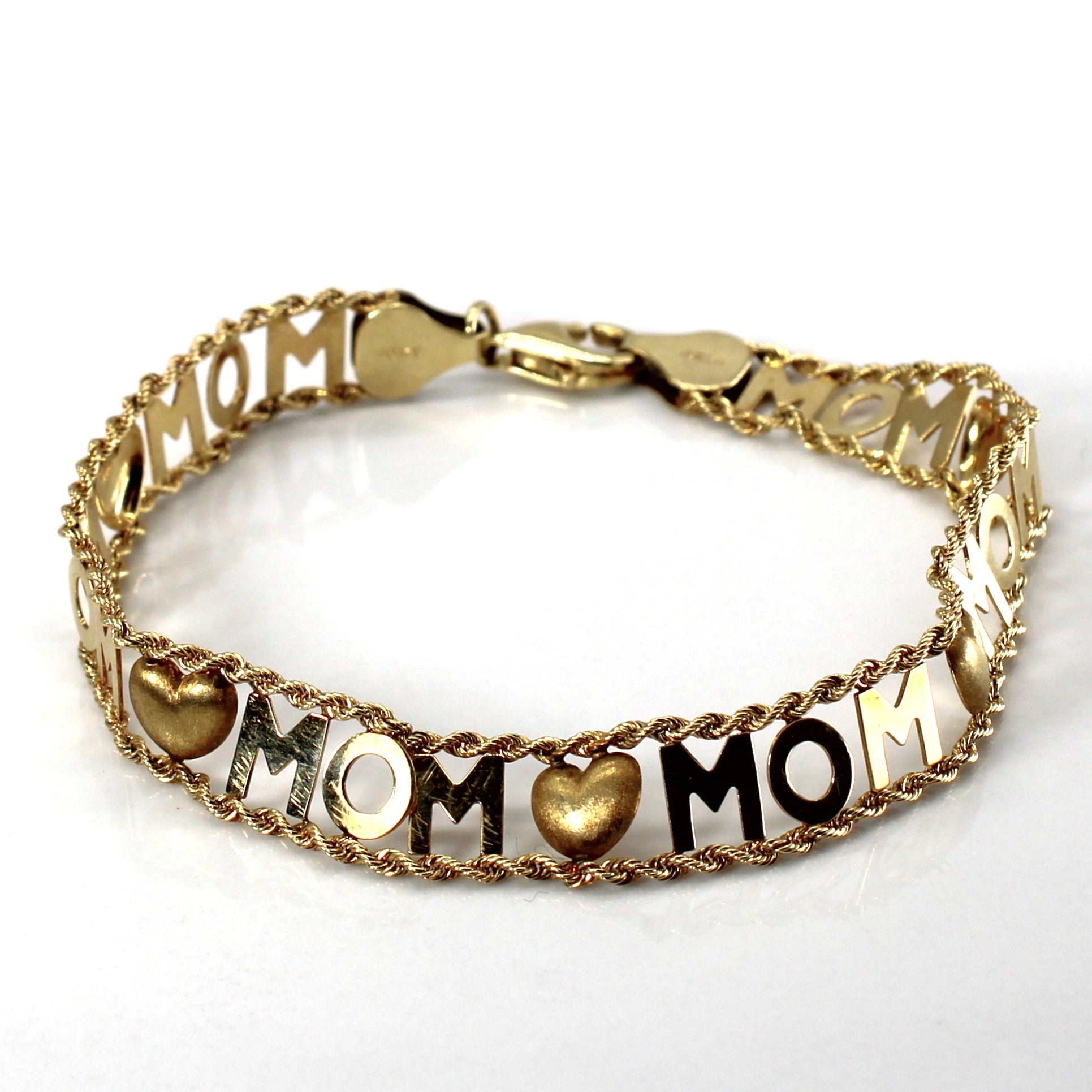 Yellow Gold Chain 'Mom' Bracelet | 7