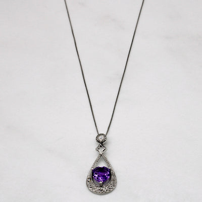 Amethyst Heart & Diamond Pendant & Necklace | 0.95ct, 0.02ctw | 18