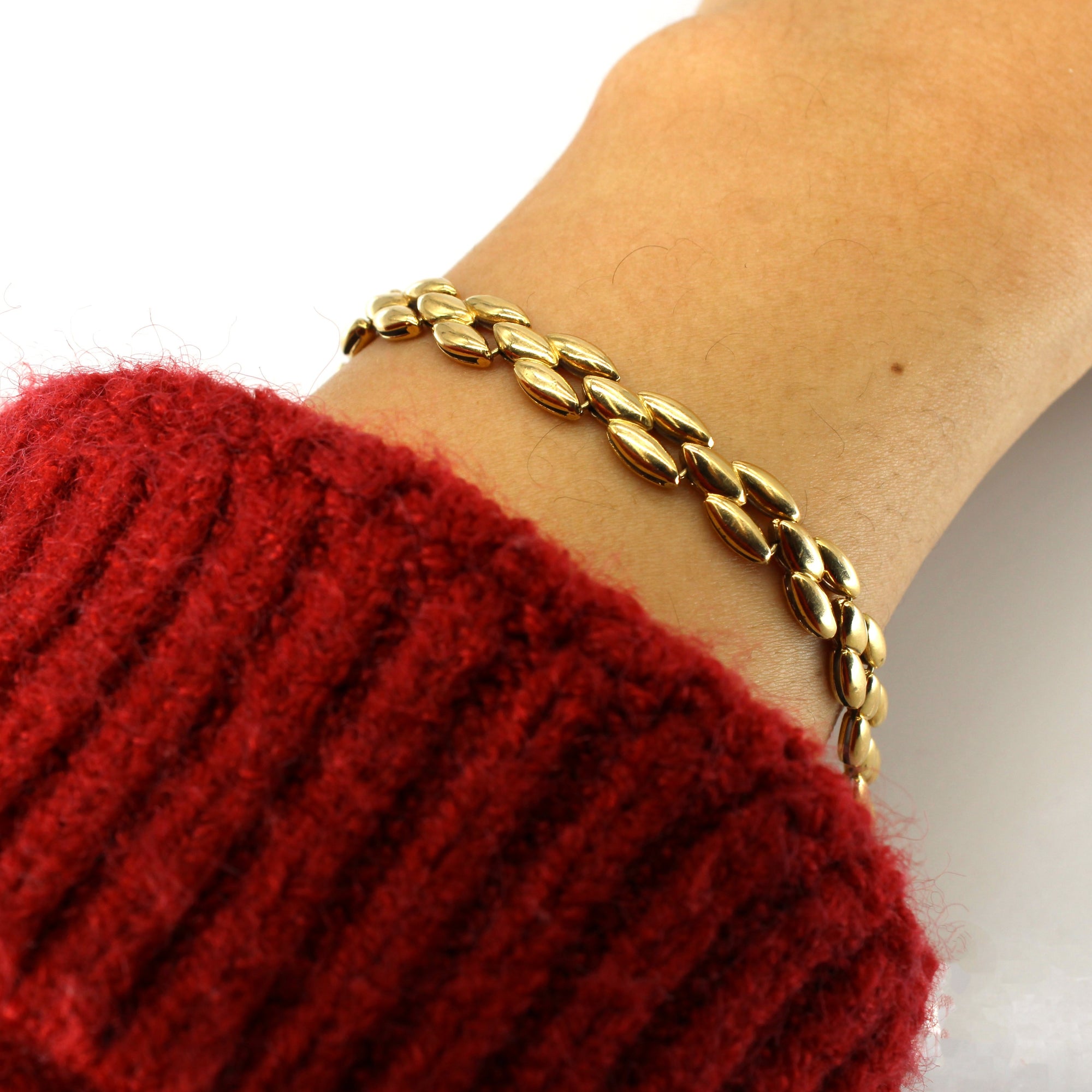 Textured Yellow Gold Chain Bracelet | 7