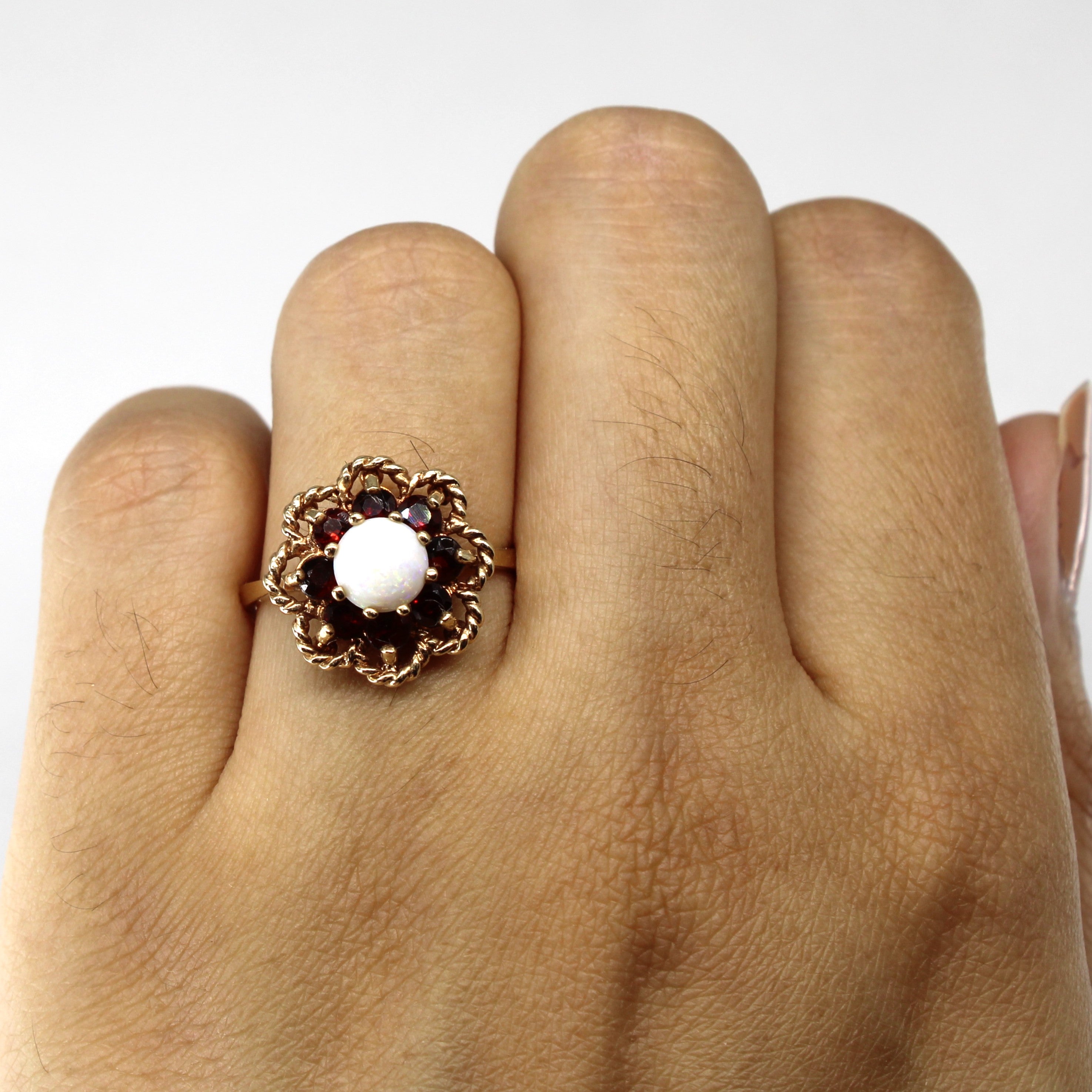 Opal & Garnet Cocktail Ring | 0.58ct | 0.36ctw | SZ 6.75 |