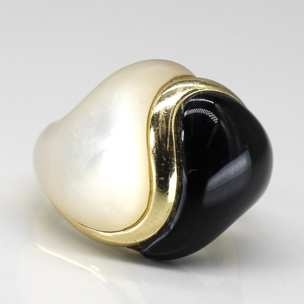 Mother Of Pearl & Onyx Bypass Ring | 8.00ct | 8.50ct | SZ 6.5 |