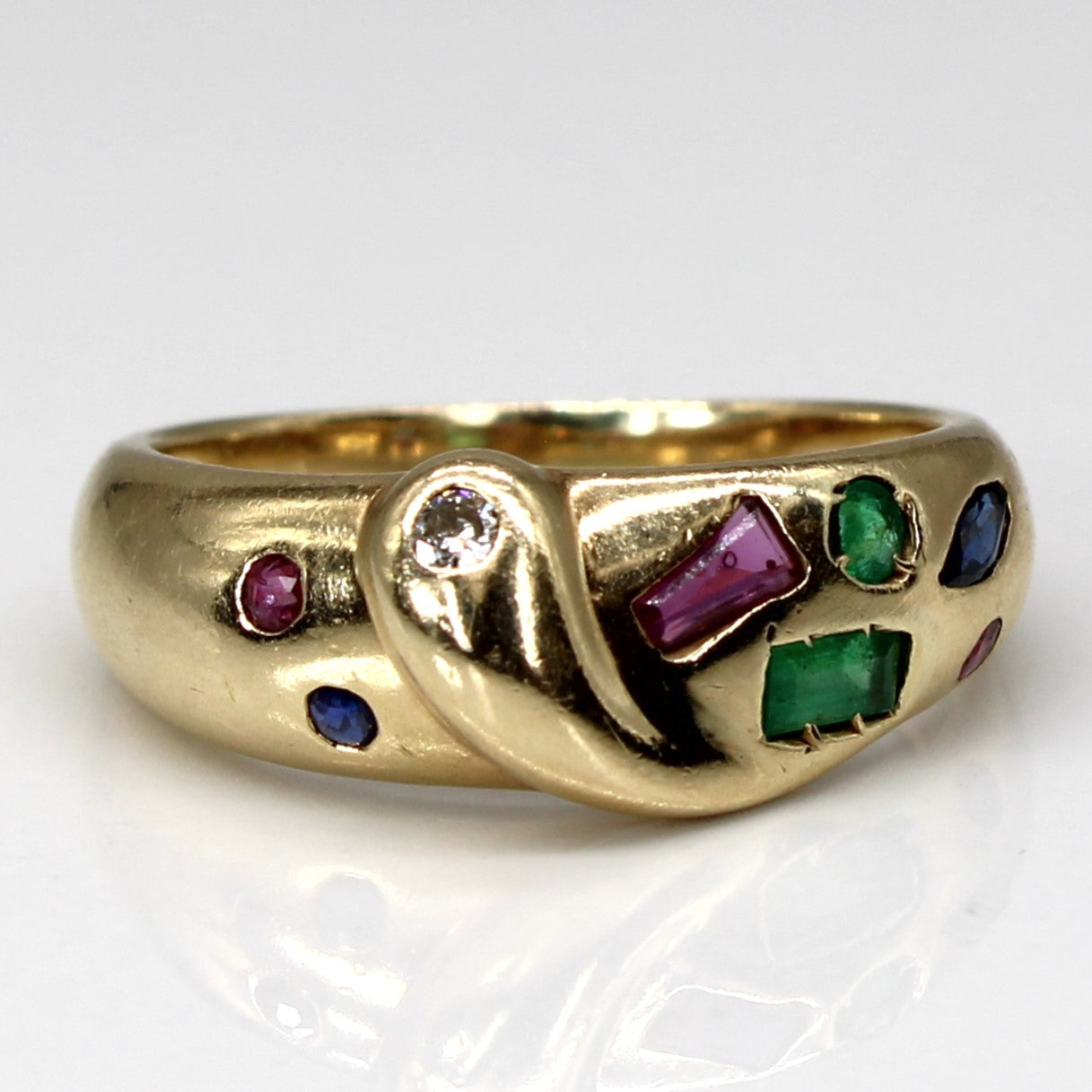 Multi Gemstone Flush Set Gold Ring | SZ 6.75 |