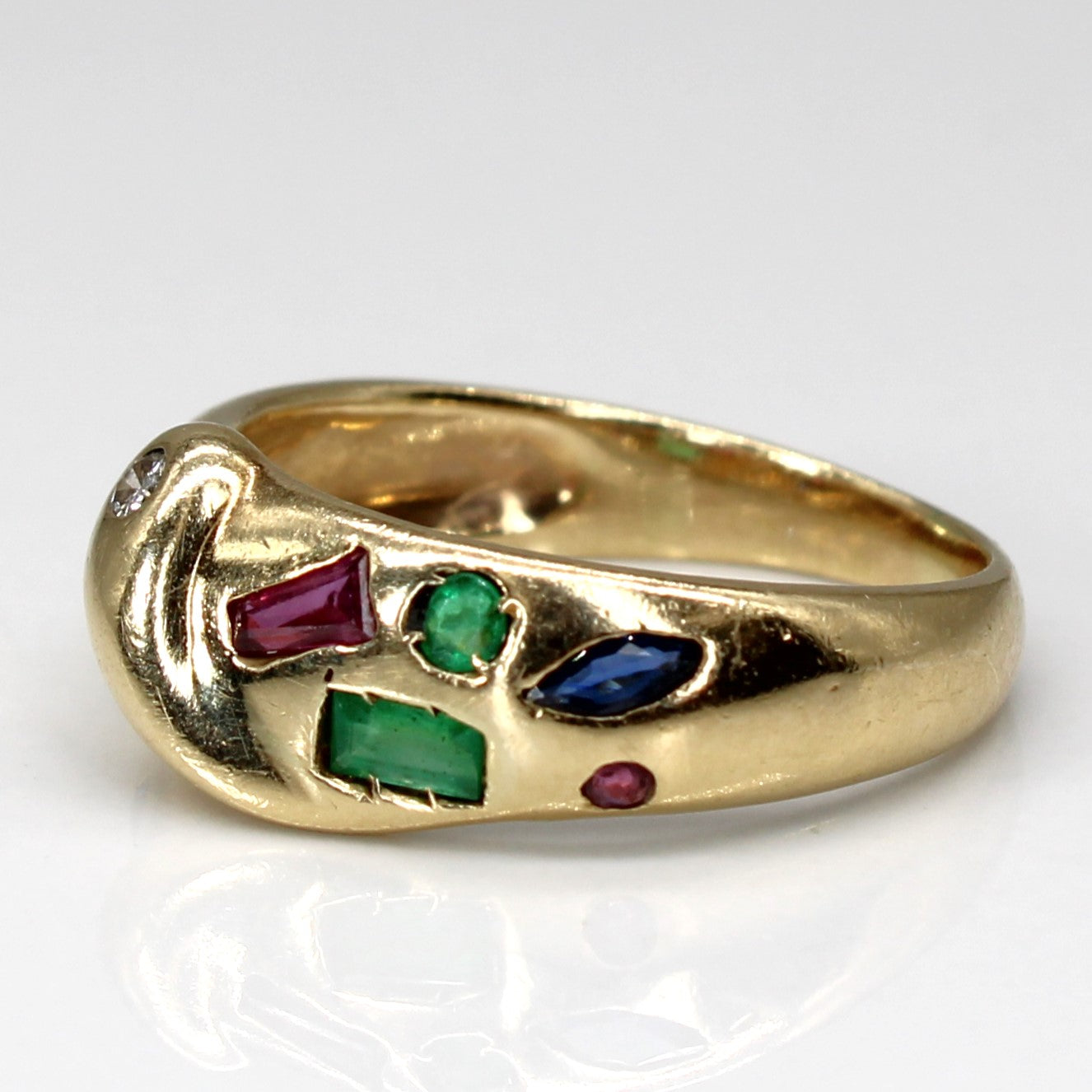 Multi Gemstone Flush Set Gold Ring | SZ 6.75 |