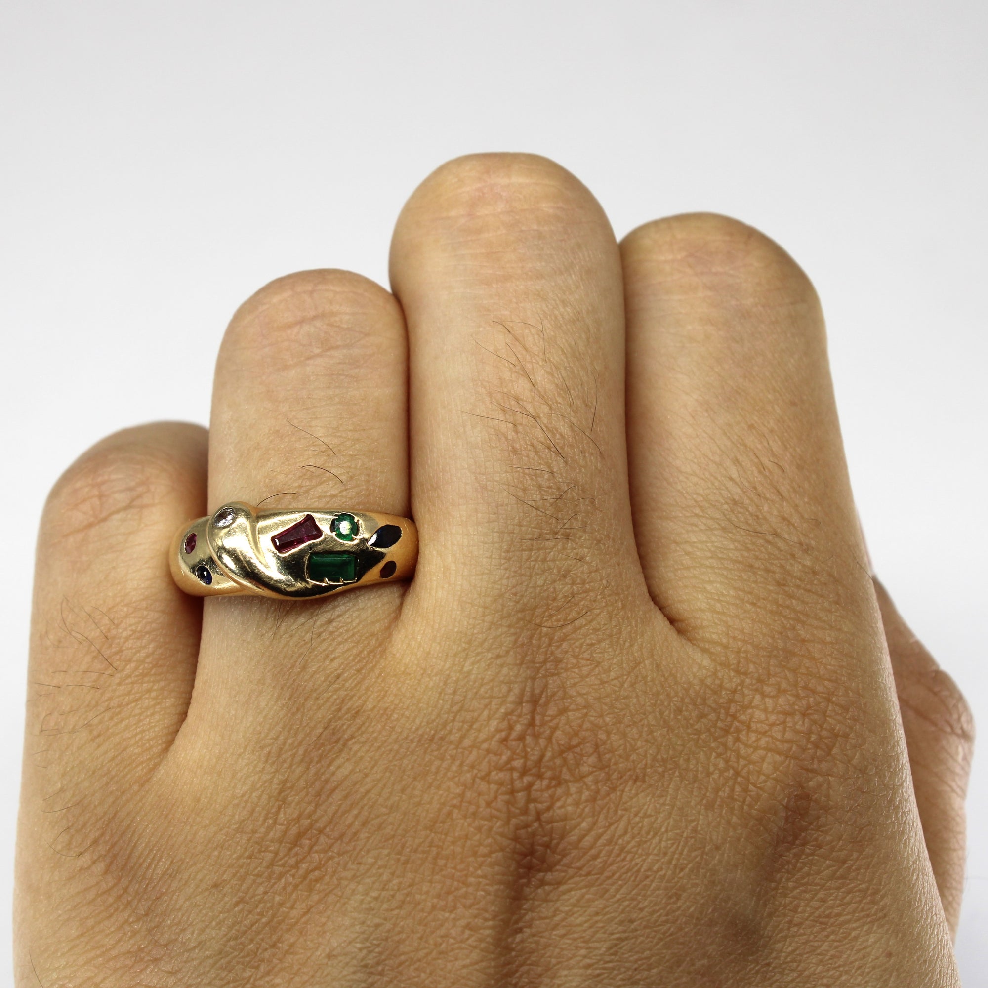 Multi Gemstone Flush Set Gold Ring | SZ 6.75 |