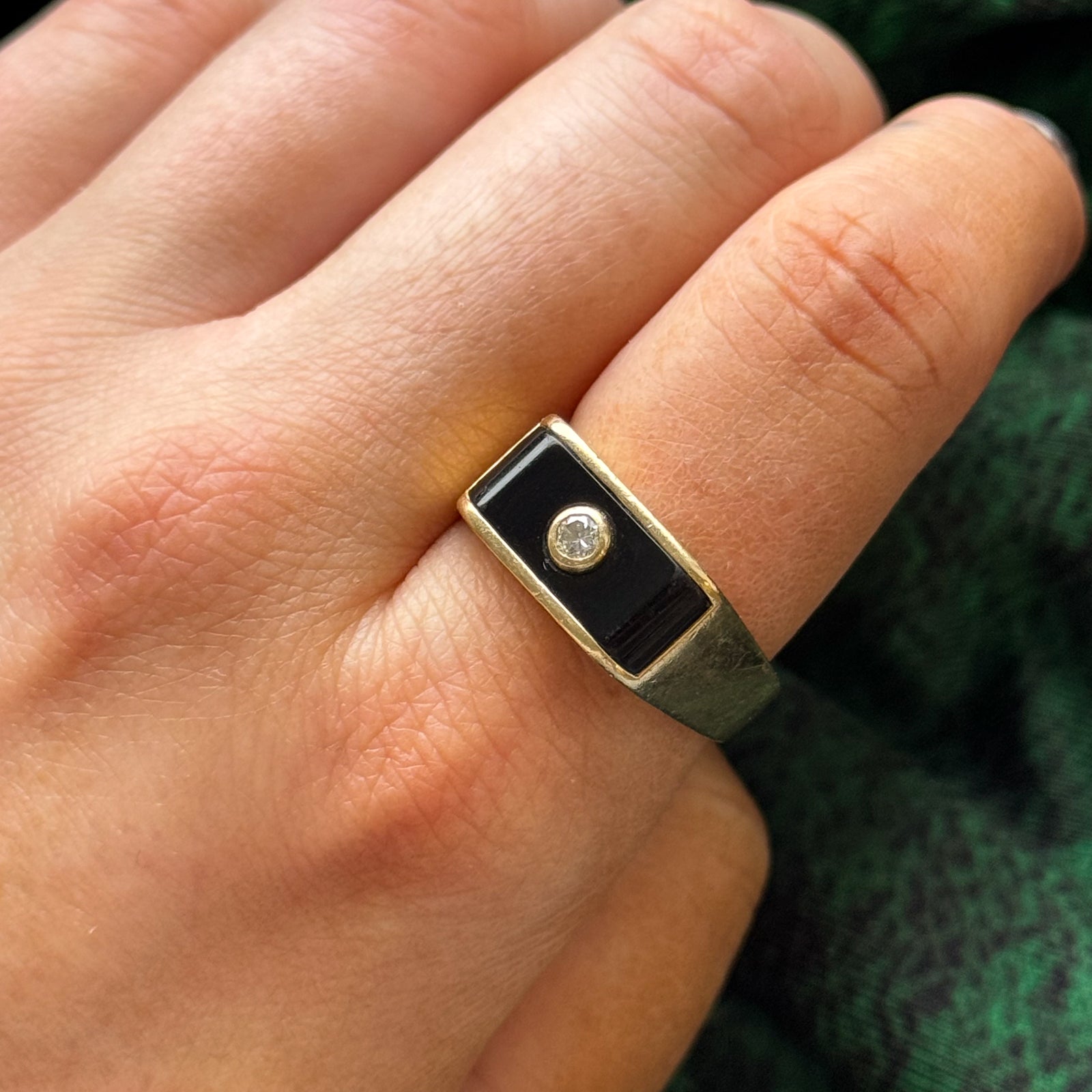 Onyx & Diamond Ring | 1.30ct, 0.07ct | SZ 9.75 |