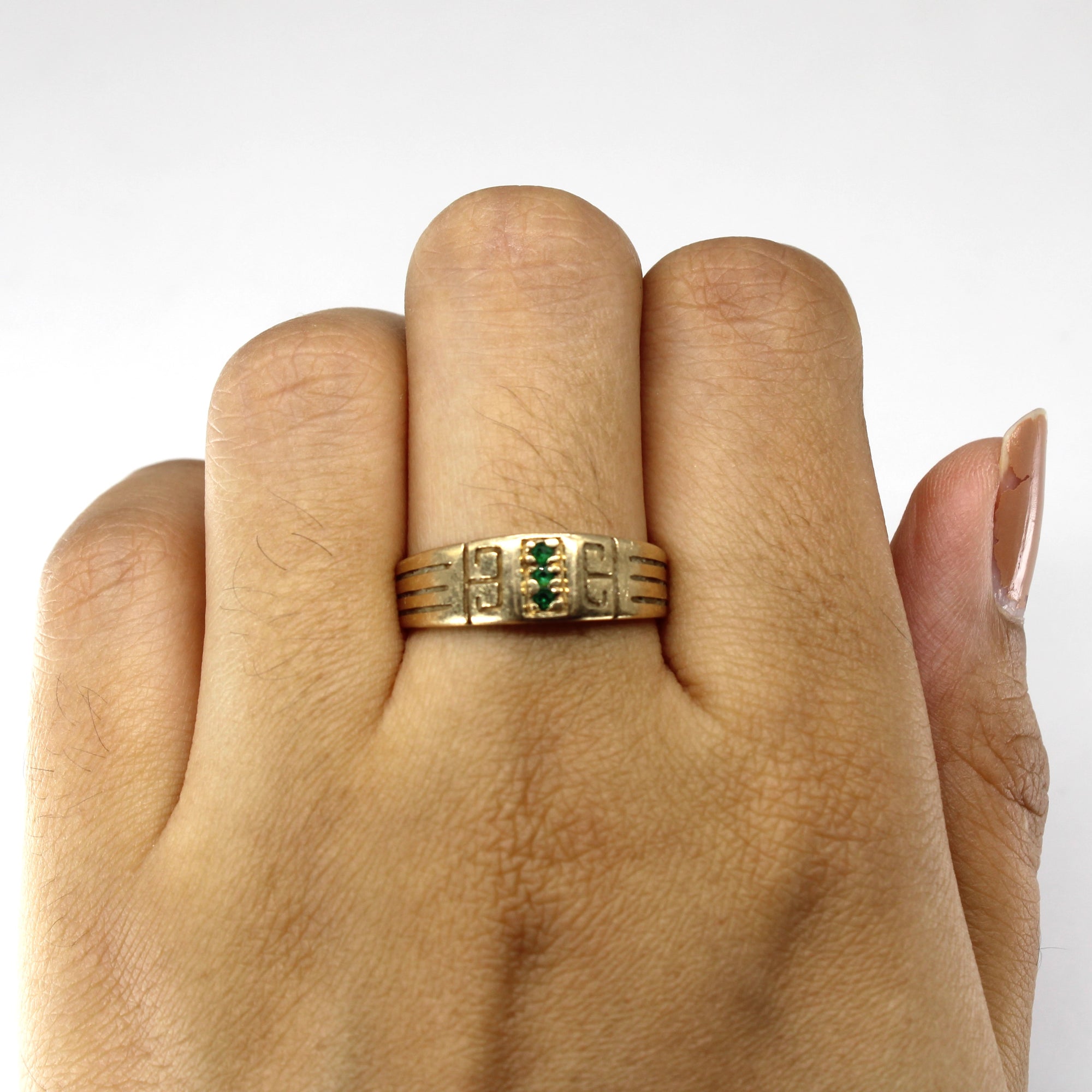 Emerald Textured Gold Ring | 0.012ctw | SZ 8.5 |