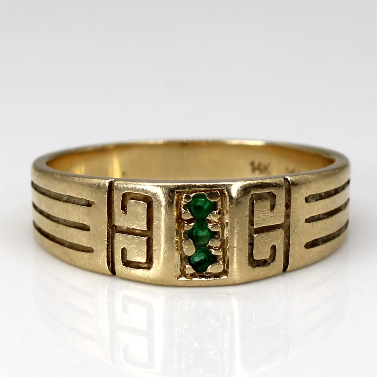 Emerald Textured Gold Ring | 0.012ctw | SZ 8.5 |