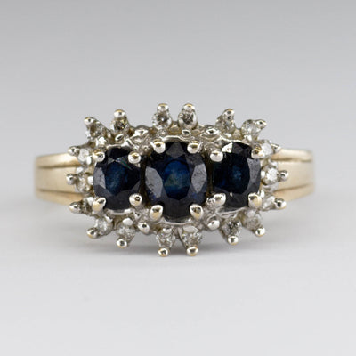 Three Stone Oval Sapphire and Diamond Ring | 0.12 ctw, 1.0 ctw | SZ 6 |