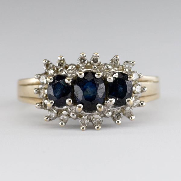 Three Stone Oval Sapphire and Diamond Ring | 0.12 ctw, 1.0 ctw | SZ 6 |