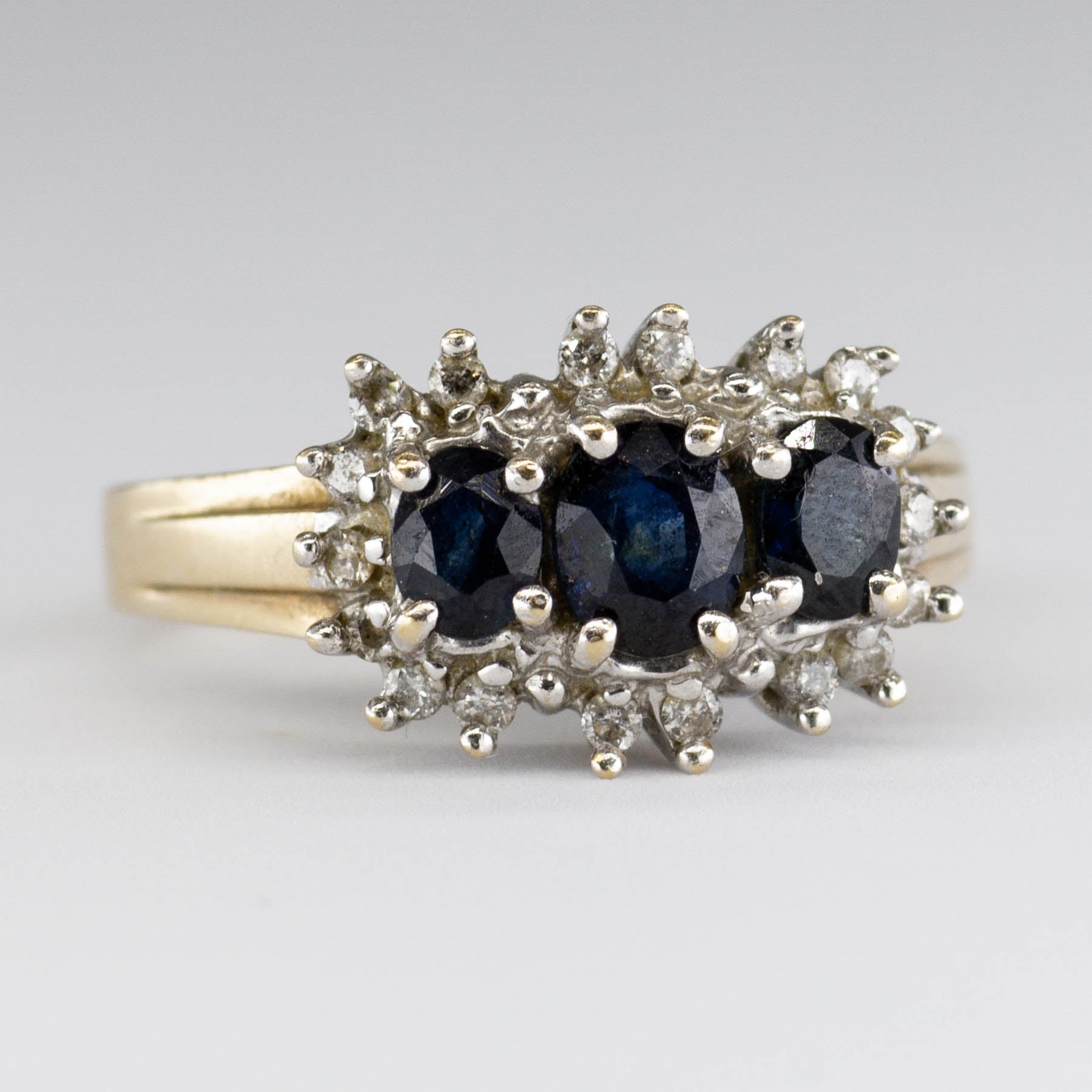 Three Stone Oval Sapphire and Diamond Ring | 0.12 ctw, 1.0 ctw | SZ 6 |