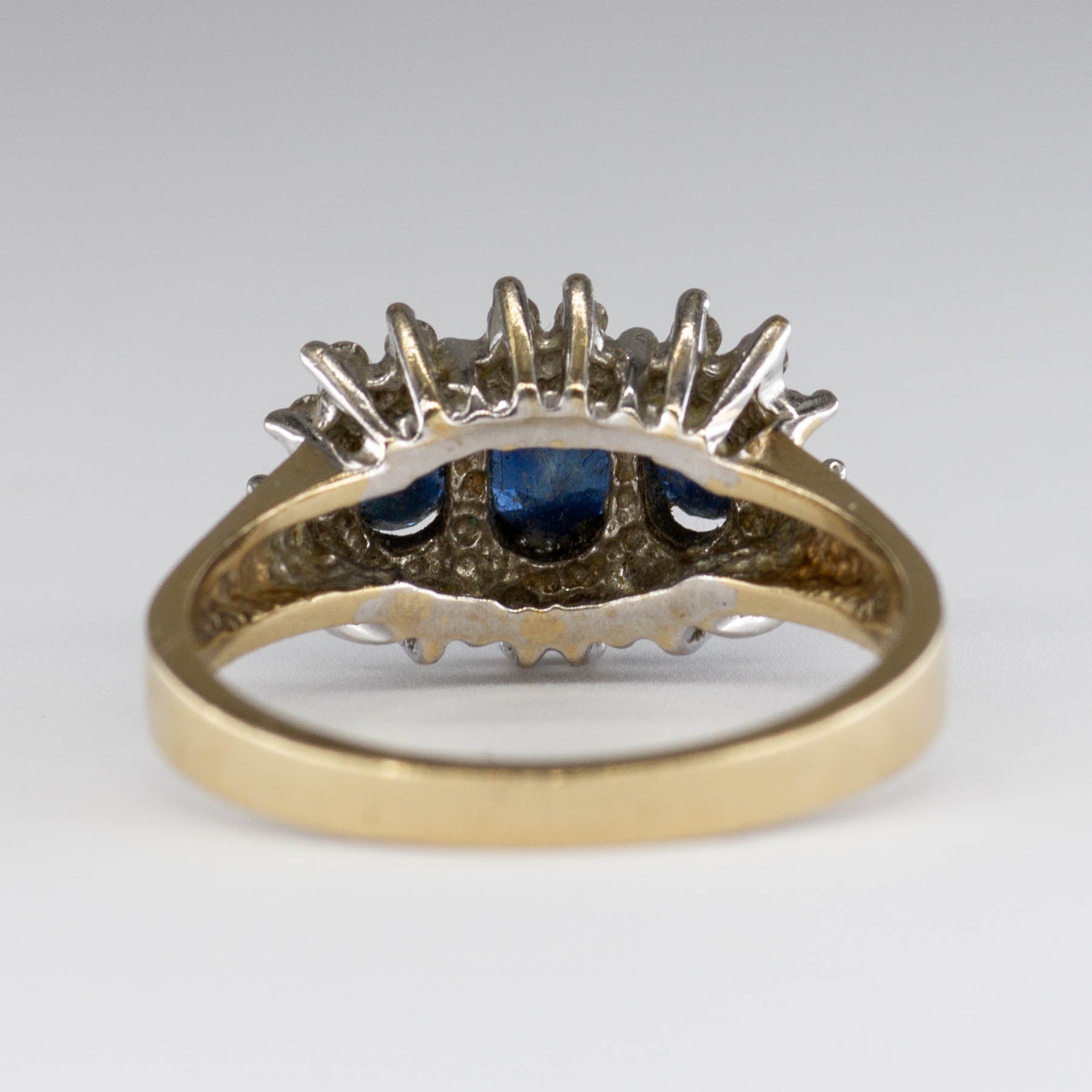 Three Stone Oval Sapphire and Diamond Ring | 0.12 ctw, 1.0 ctw | SZ 6 |