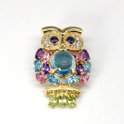 Multi Gemstone Owl Pendant