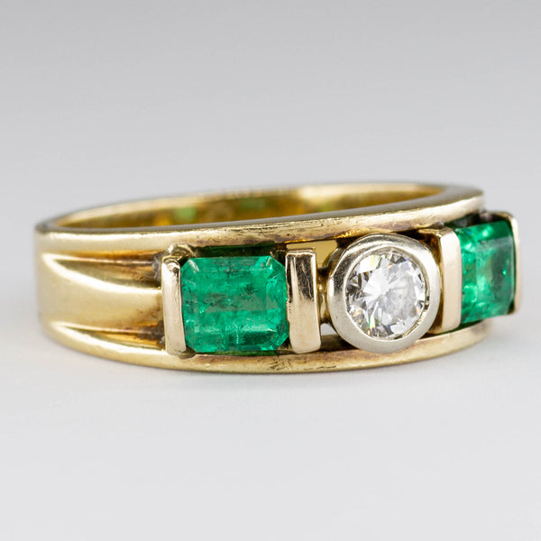 Emerald and Diamond Three Stone 14k Ring | 1.2ctw Emerald, 0.35 ctw Diamonds | SZ 8.75