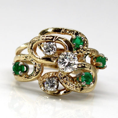Textured Diamond & Emerald Ring | 0.40ctw | 0.20ctw | SZ 6 |