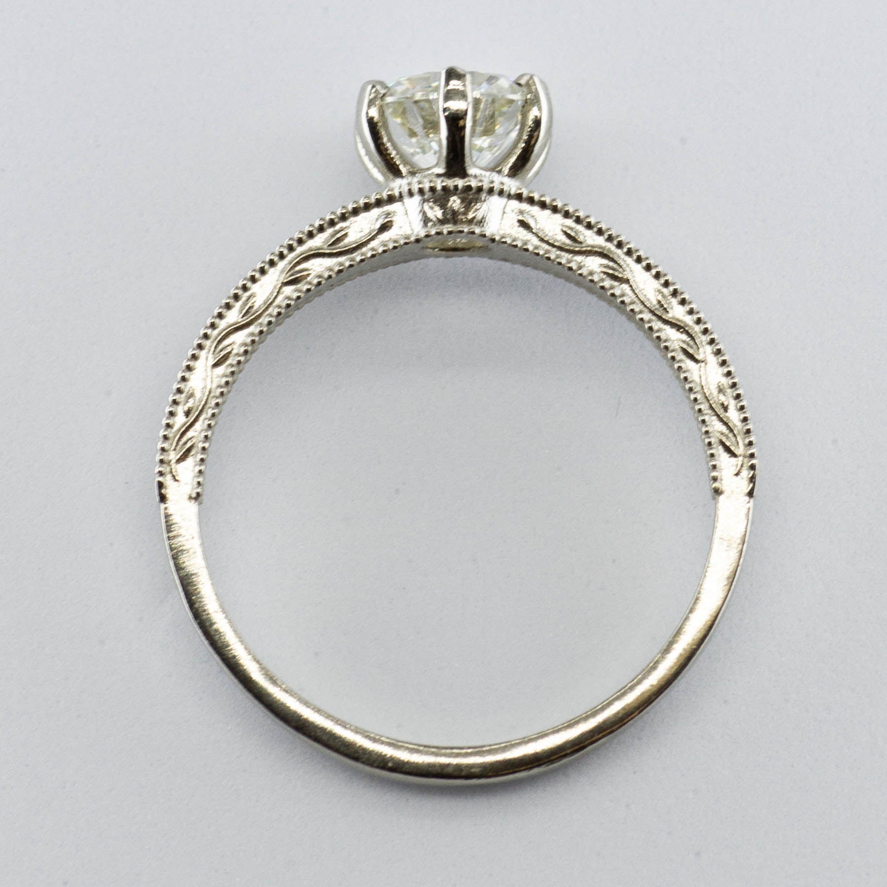 '100 Ways' Six Prong Carved Diamond Solitaire 18k Ring | 0.74ct VS1 J/K | SZ 5.25
