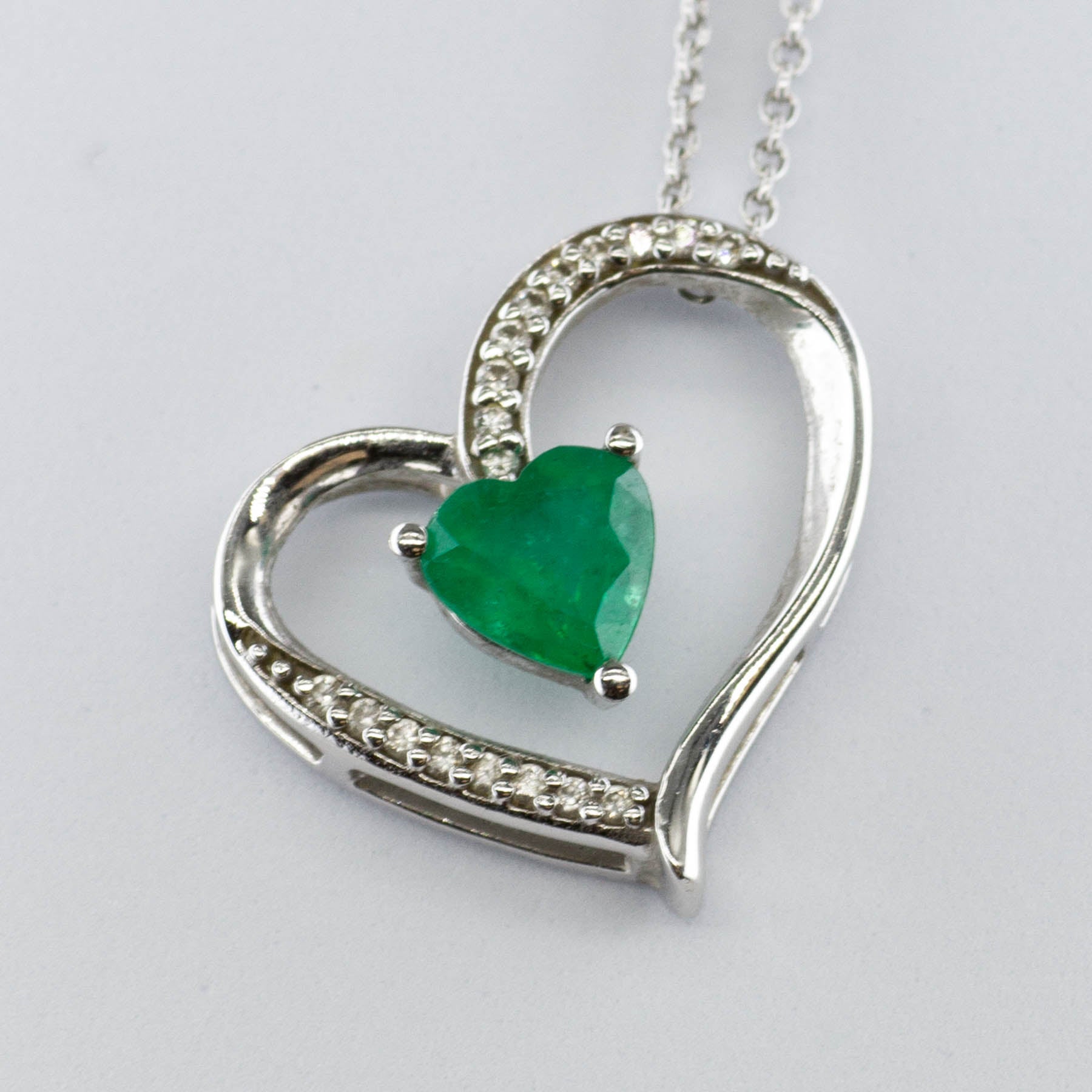 14k Emerald and Diamond Heart Necklace | 0.69 ct | 18"