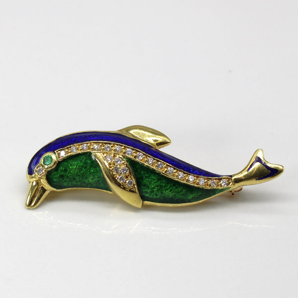 Enameled Fish Diamond & Emerald Brooch | 0.23ctw | 0.03ct |